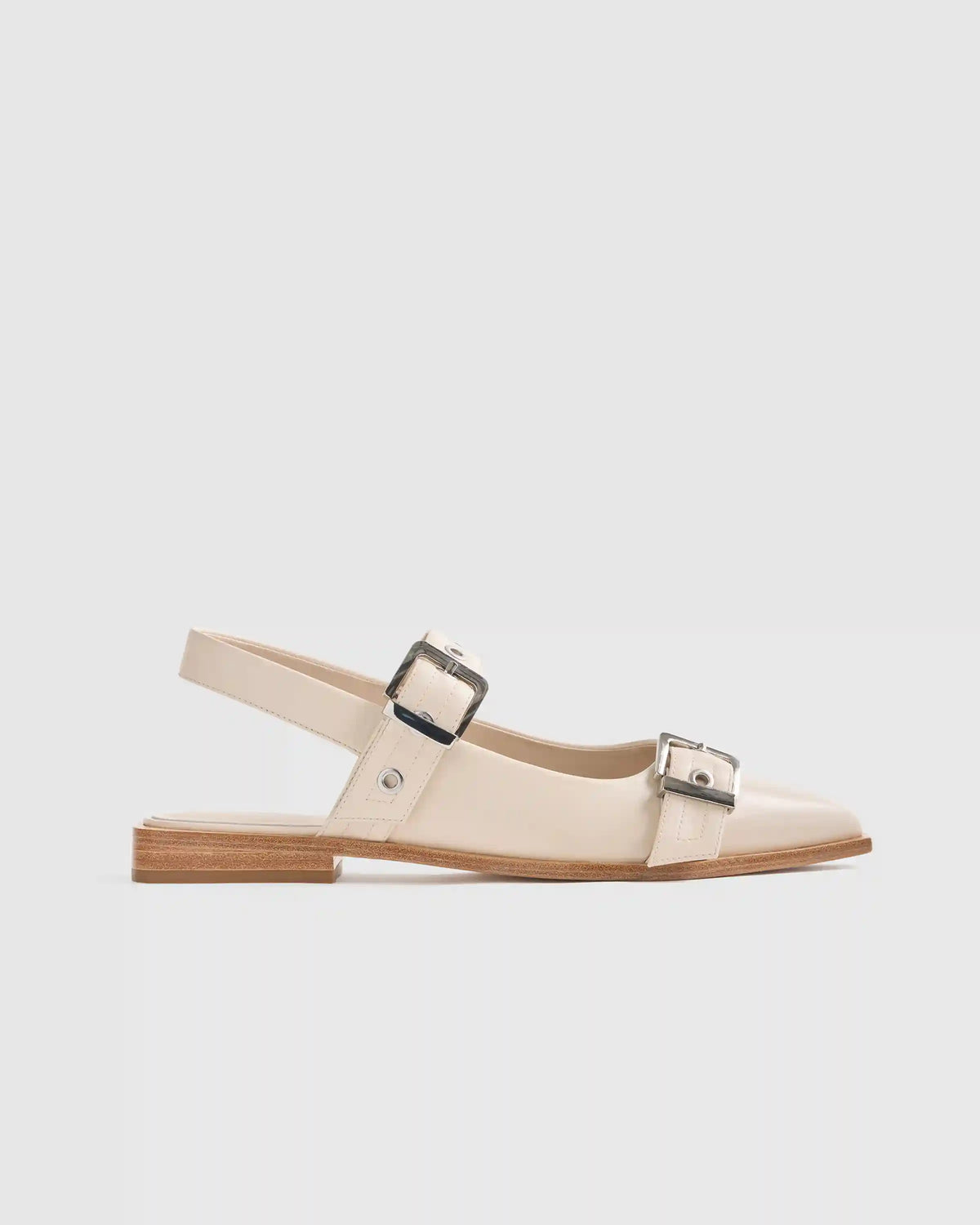 Italian Leather Bold Buckle Slingback Flat
