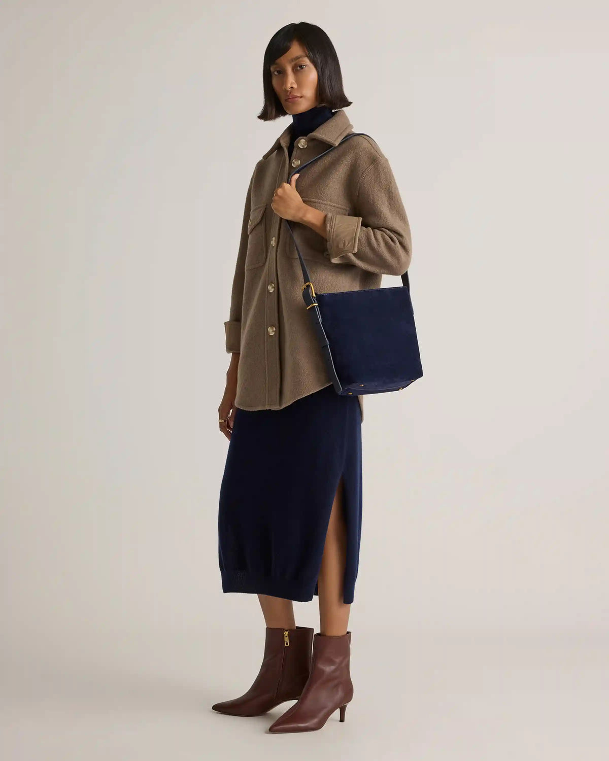 Italian Suede Bucket Crossbody