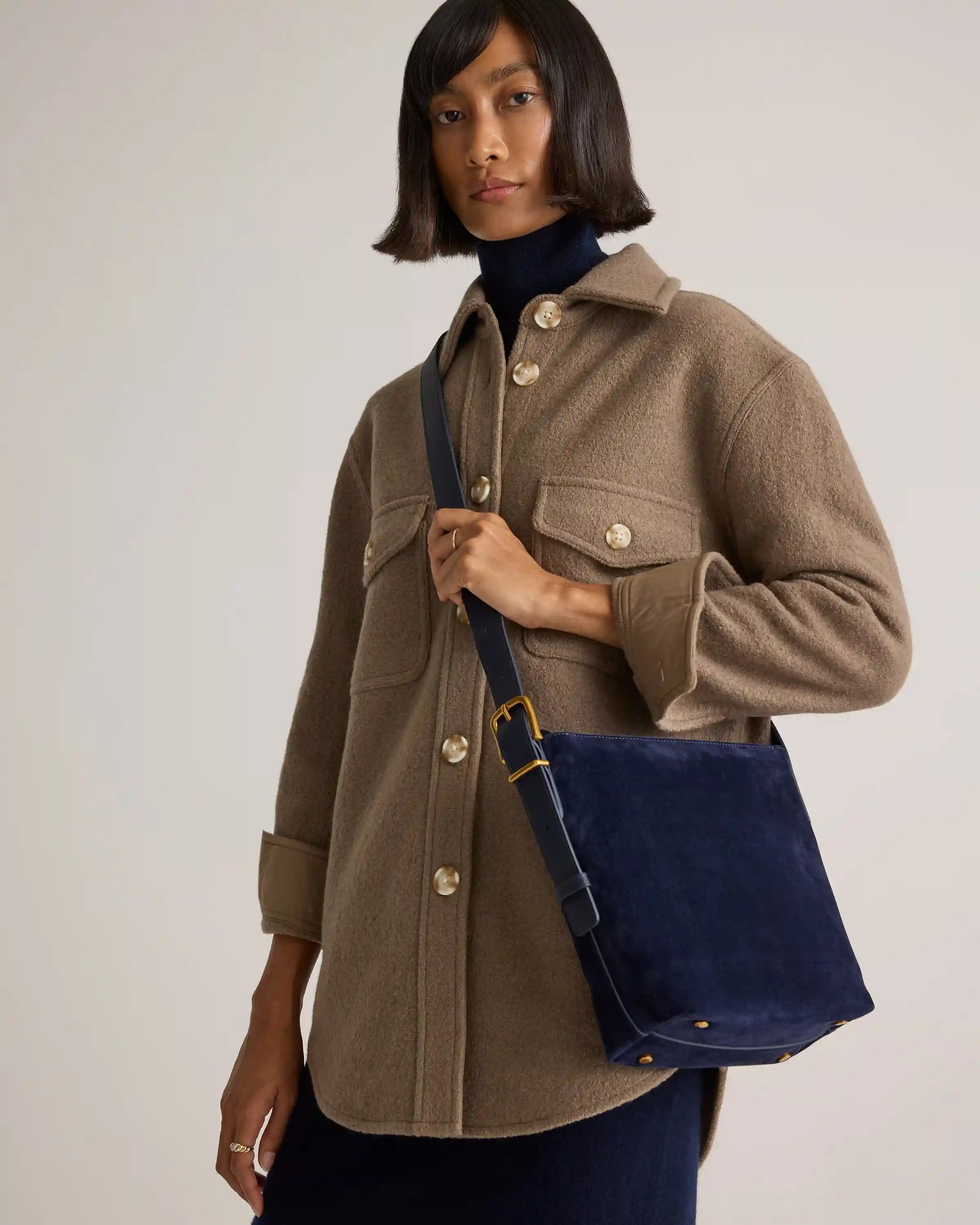 Italian Suede Bucket Crossbody