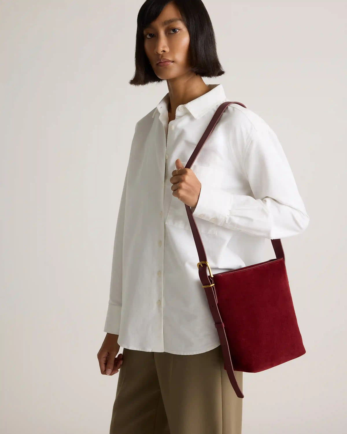 Italian Suede Bucket Crossbody