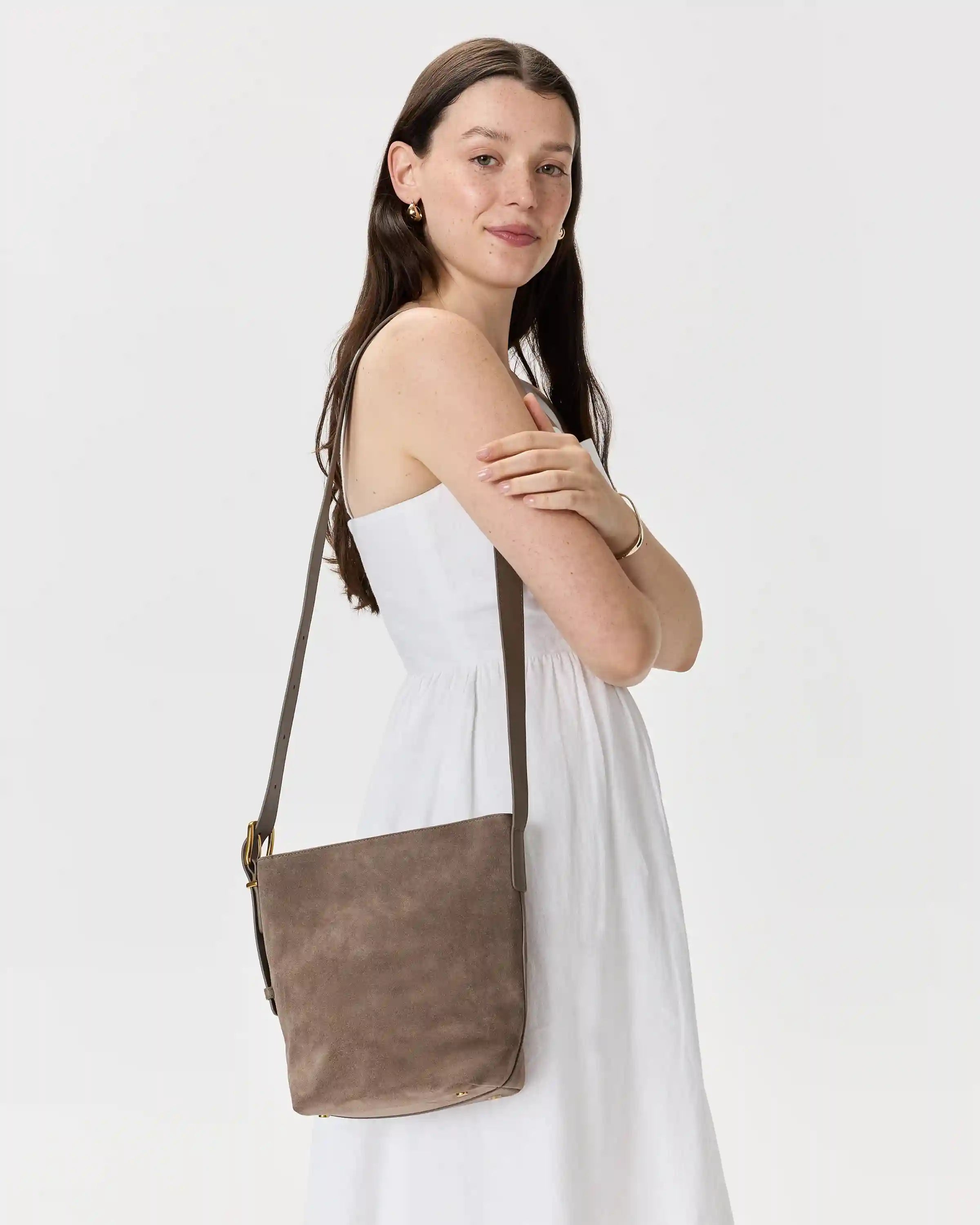 Italian Suede Bucket Crossbody