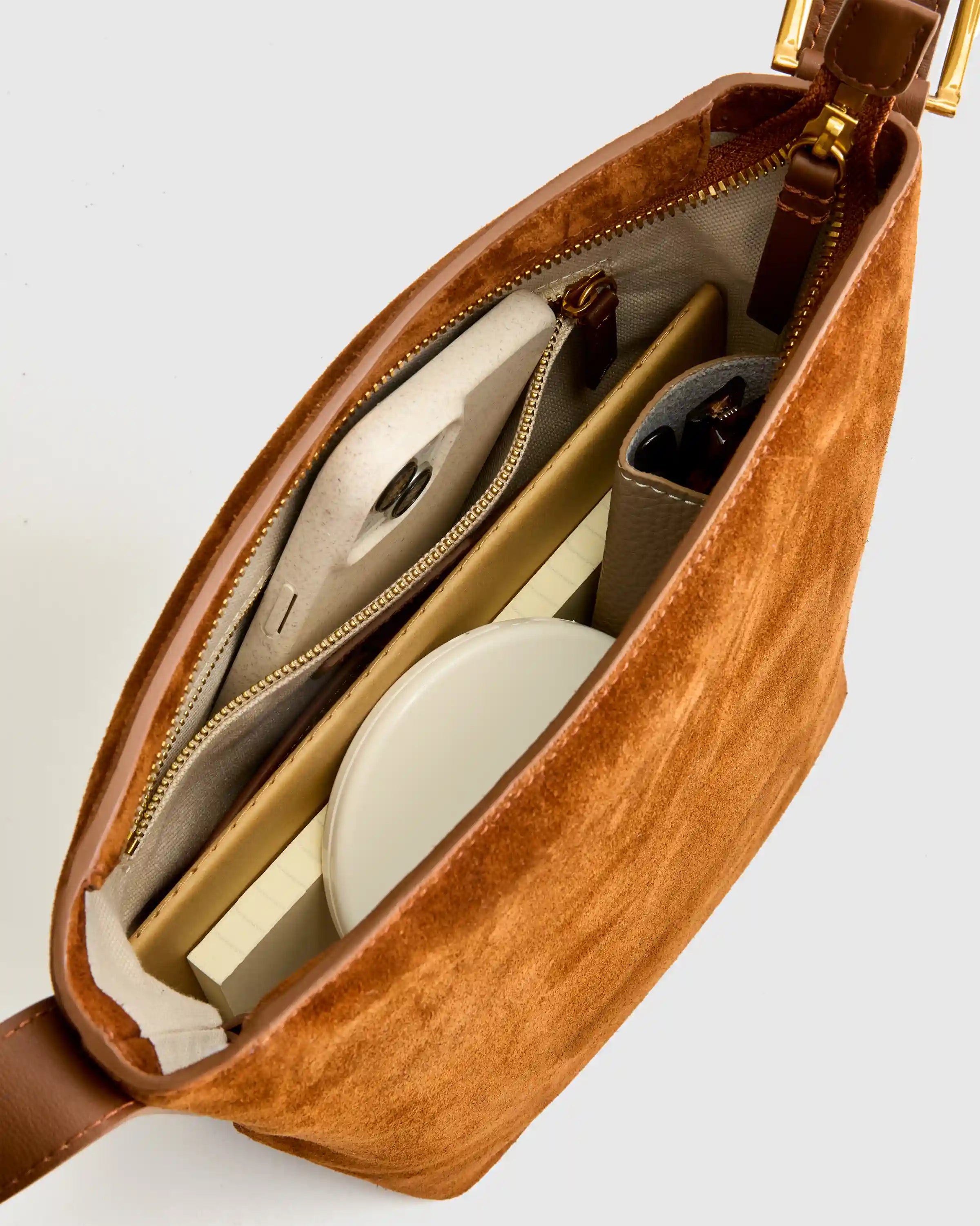 Italian Suede Bucket Crossbody