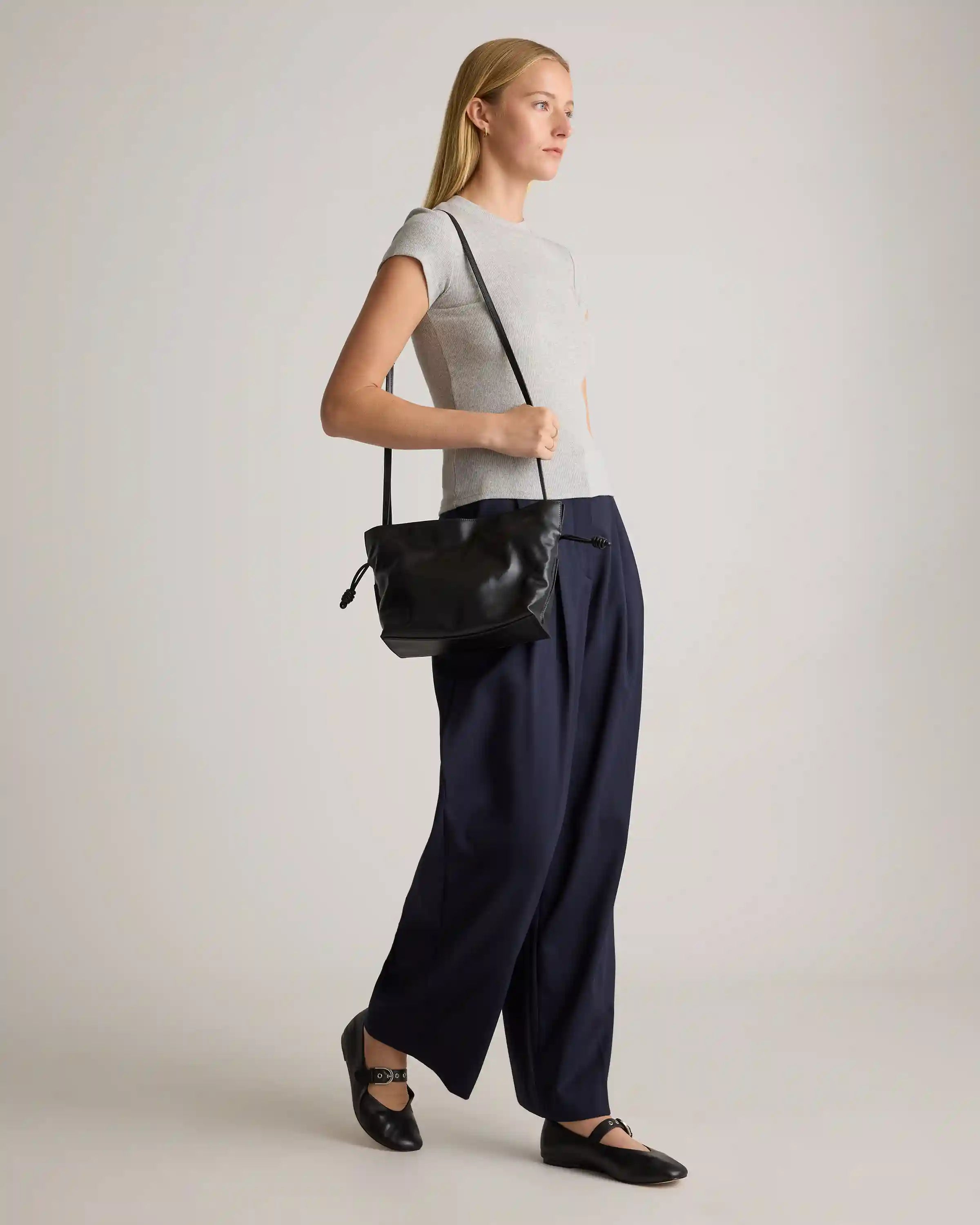 Italian Leather Drawstring Pouch Crossbody