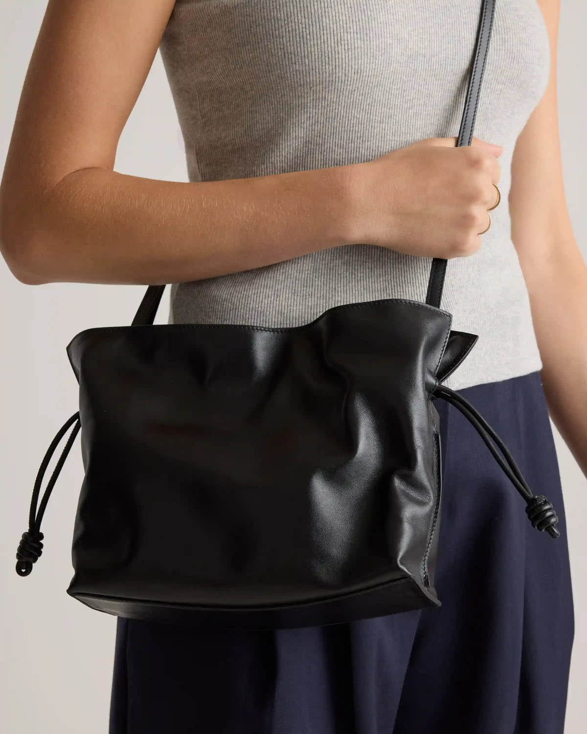 Italian Leather Drawstring Pouch Crossbody