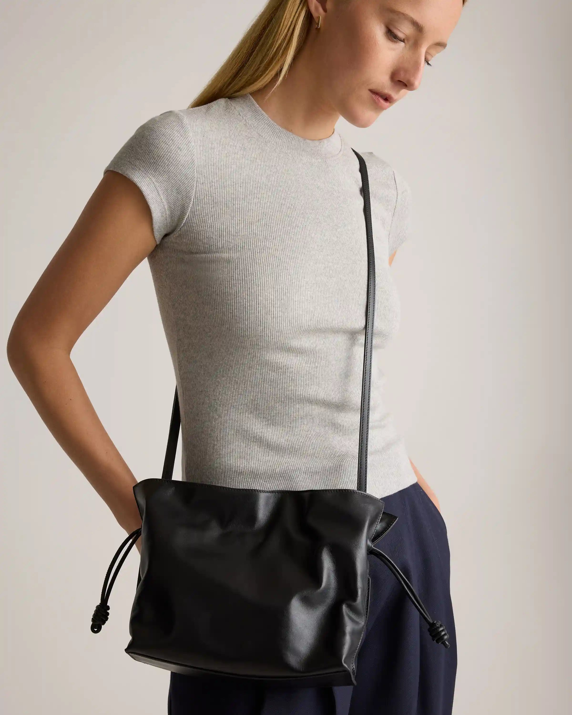 Italian Leather Drawstring Pouch Crossbody