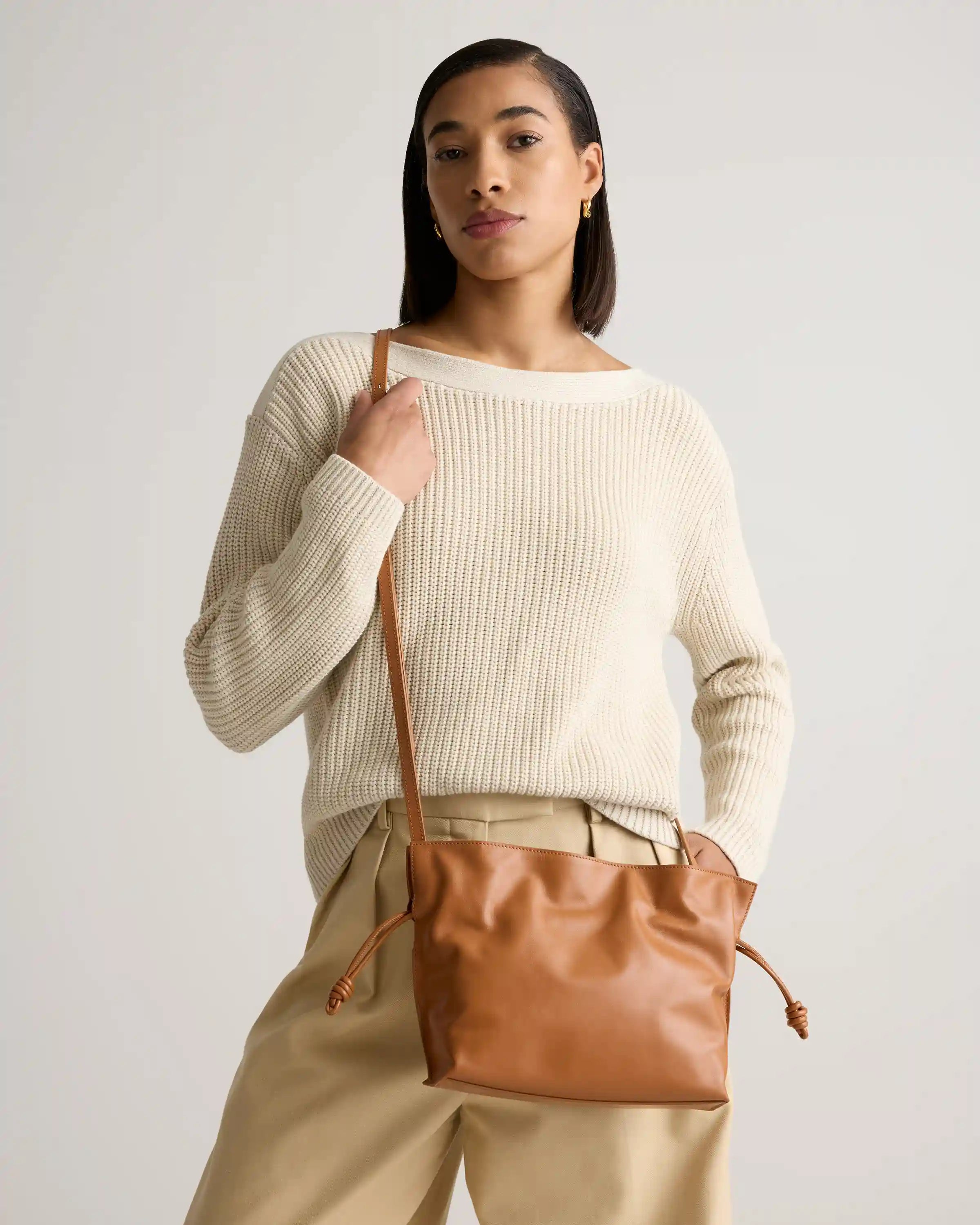 Italian Leather Drawstring Pouch Crossbody