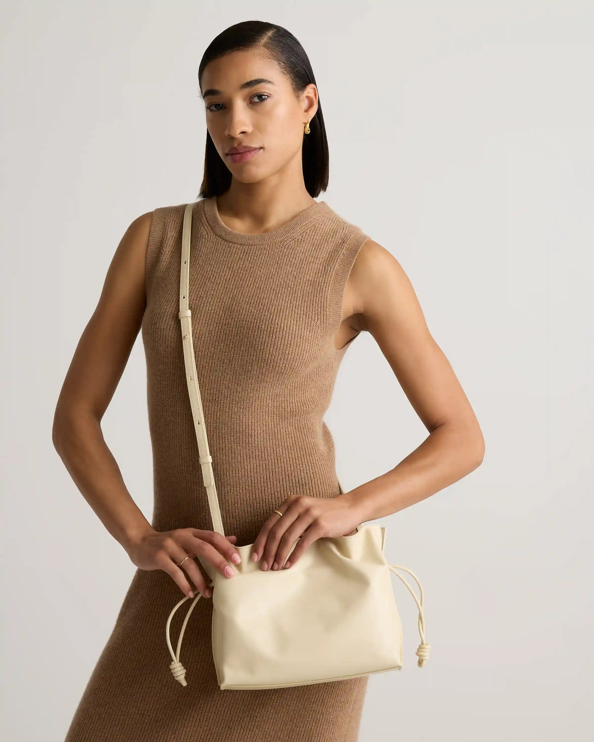 Italian Leather Drawstring Pouch Crossbody