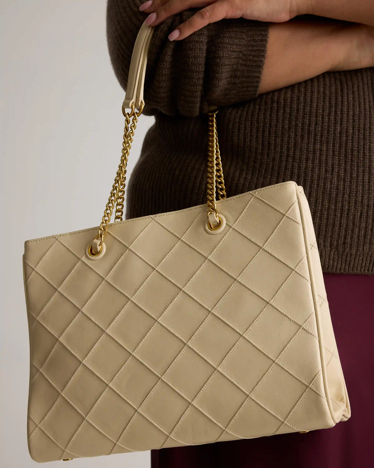 Italian Leather Diamond Stitch Tote