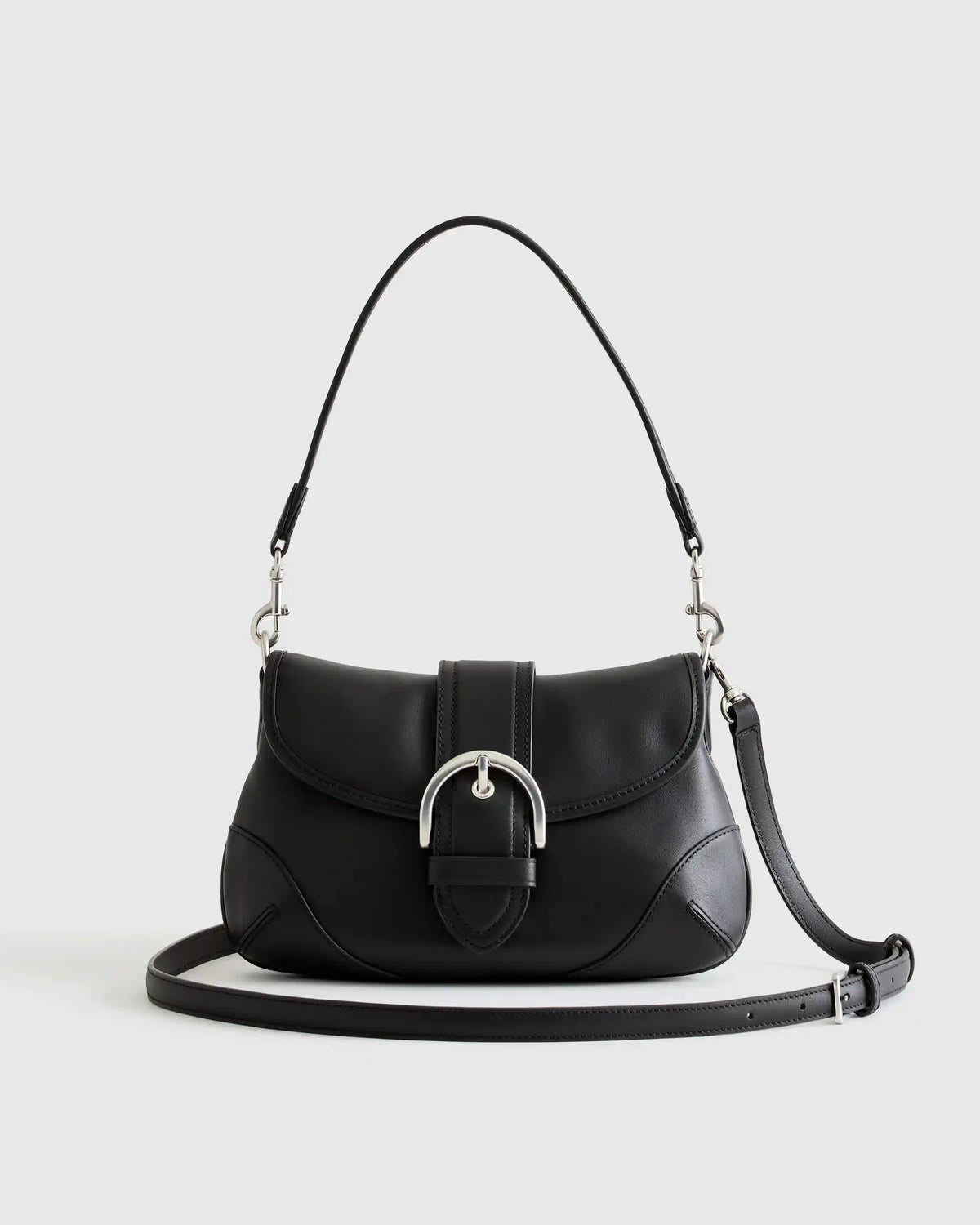Italian Leather Buckle Detail Shoulder Bag
