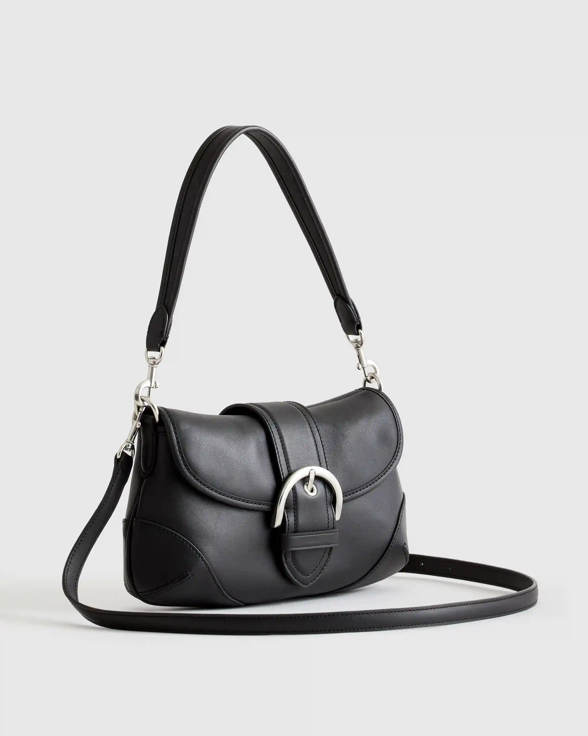 Italian Leather Buckle Detail Shoulder Bag