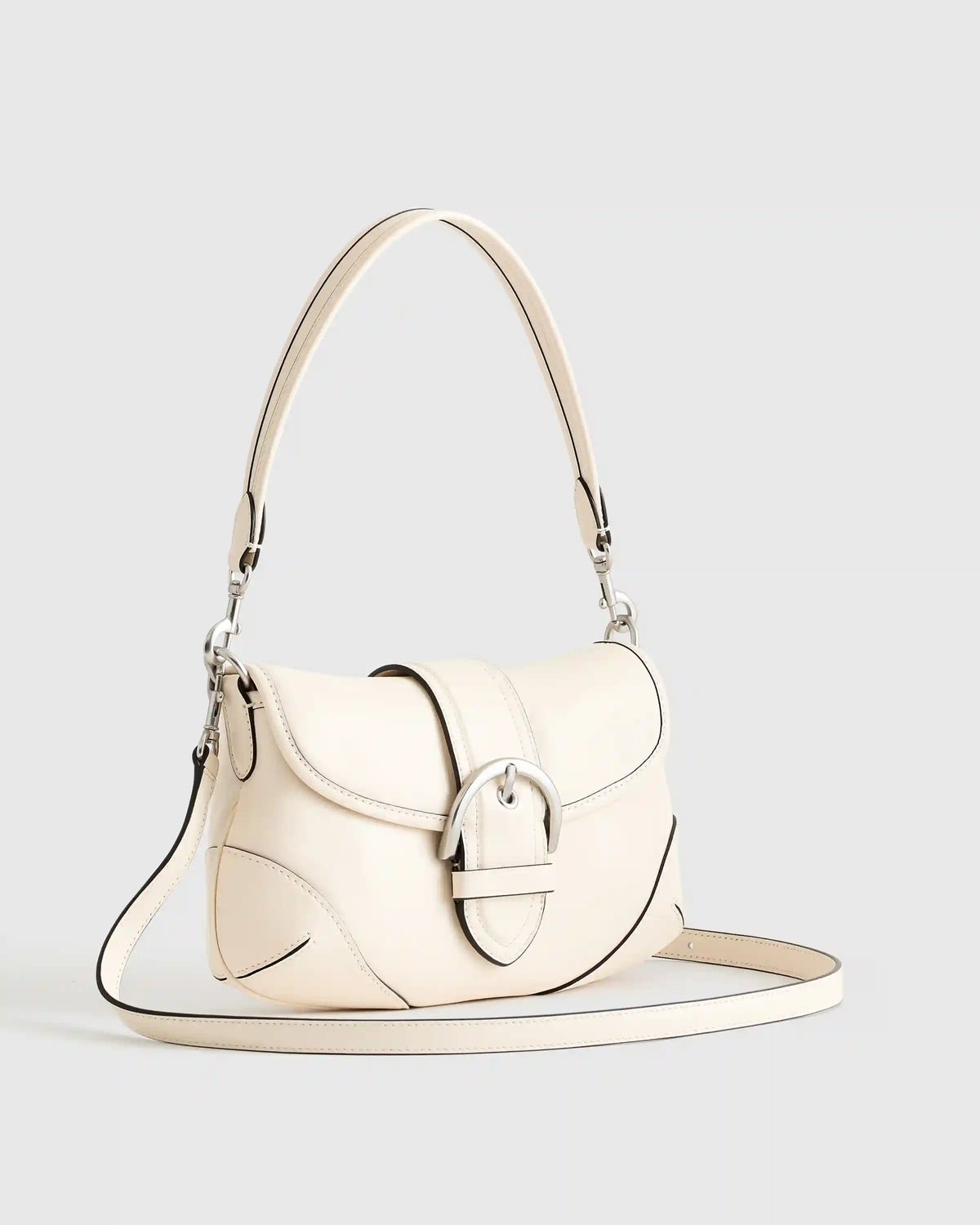 Italian Leather Buckle Detail Shoulder Bag