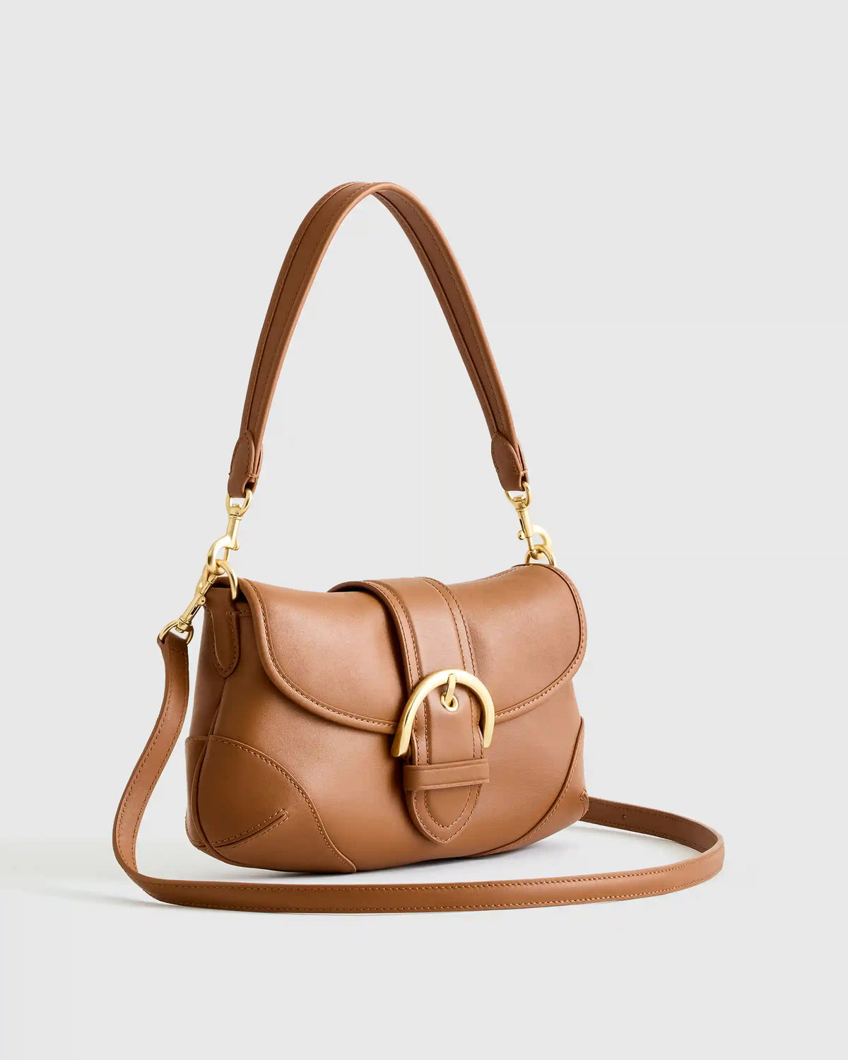 Italian Leather Buckle Detail Shoulder Bag