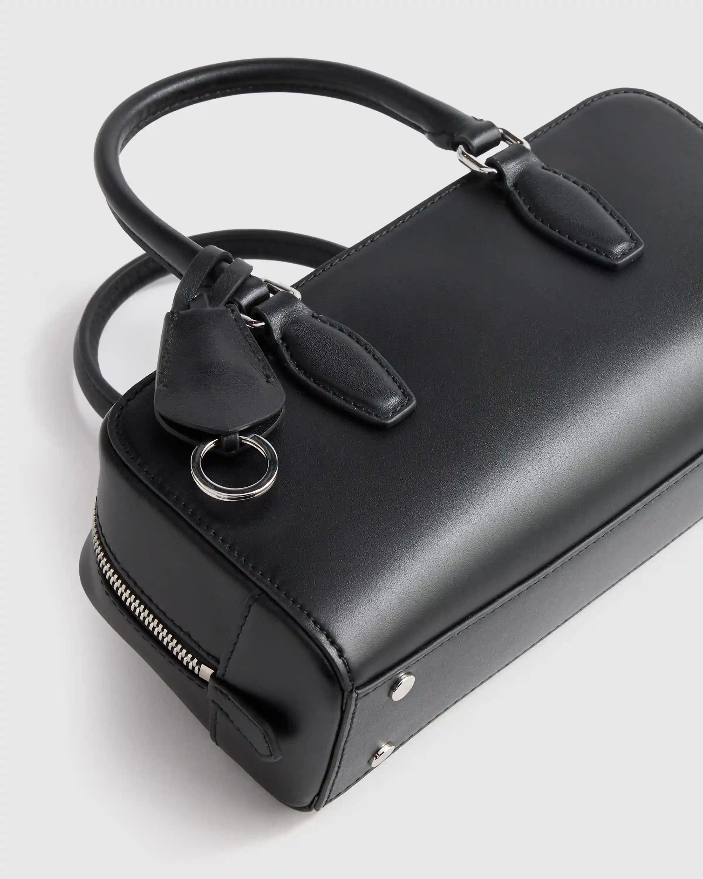 Italian Leather Mini Bowler Crossbody Satchel