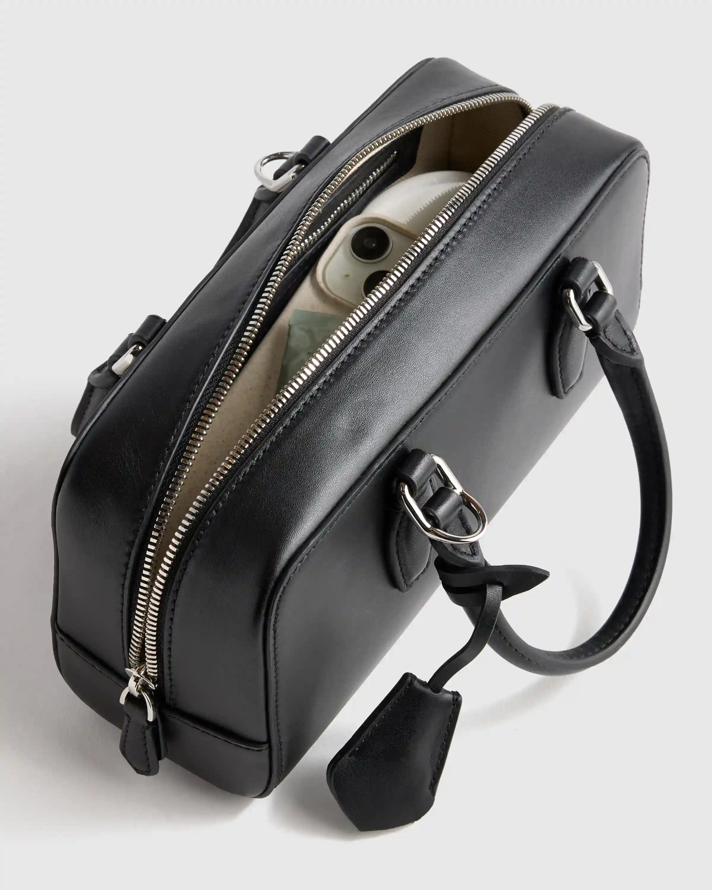 Italian Leather Mini Bowler Crossbody Satchel