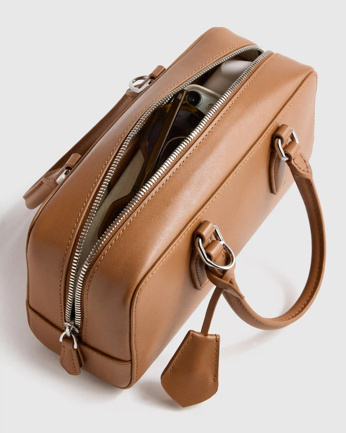 Italian Leather Mini Bowler Crossbody Satchel
