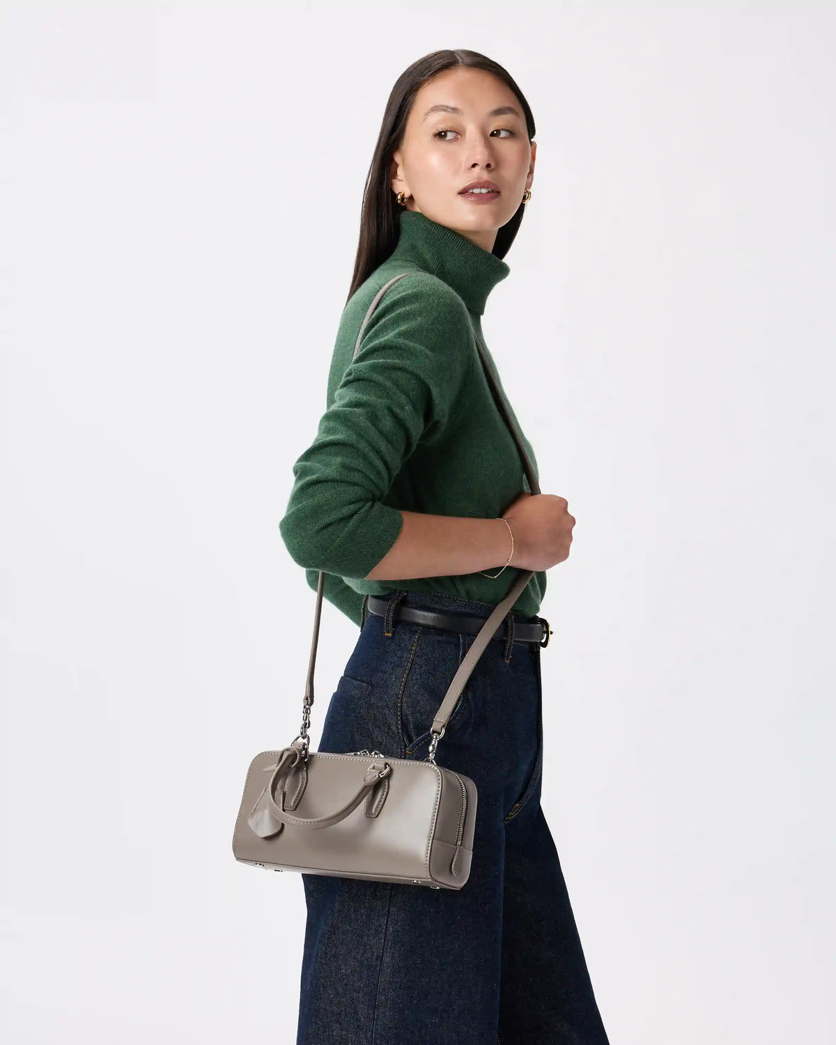 Italian Leather Mini Bowler Crossbody Satchel