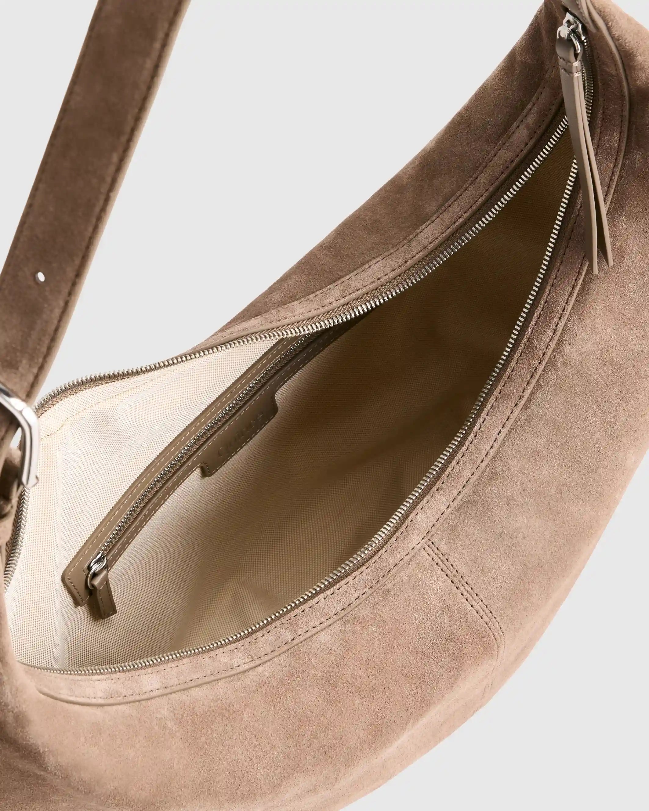 Italian Suede Crescent Shoulder Bag