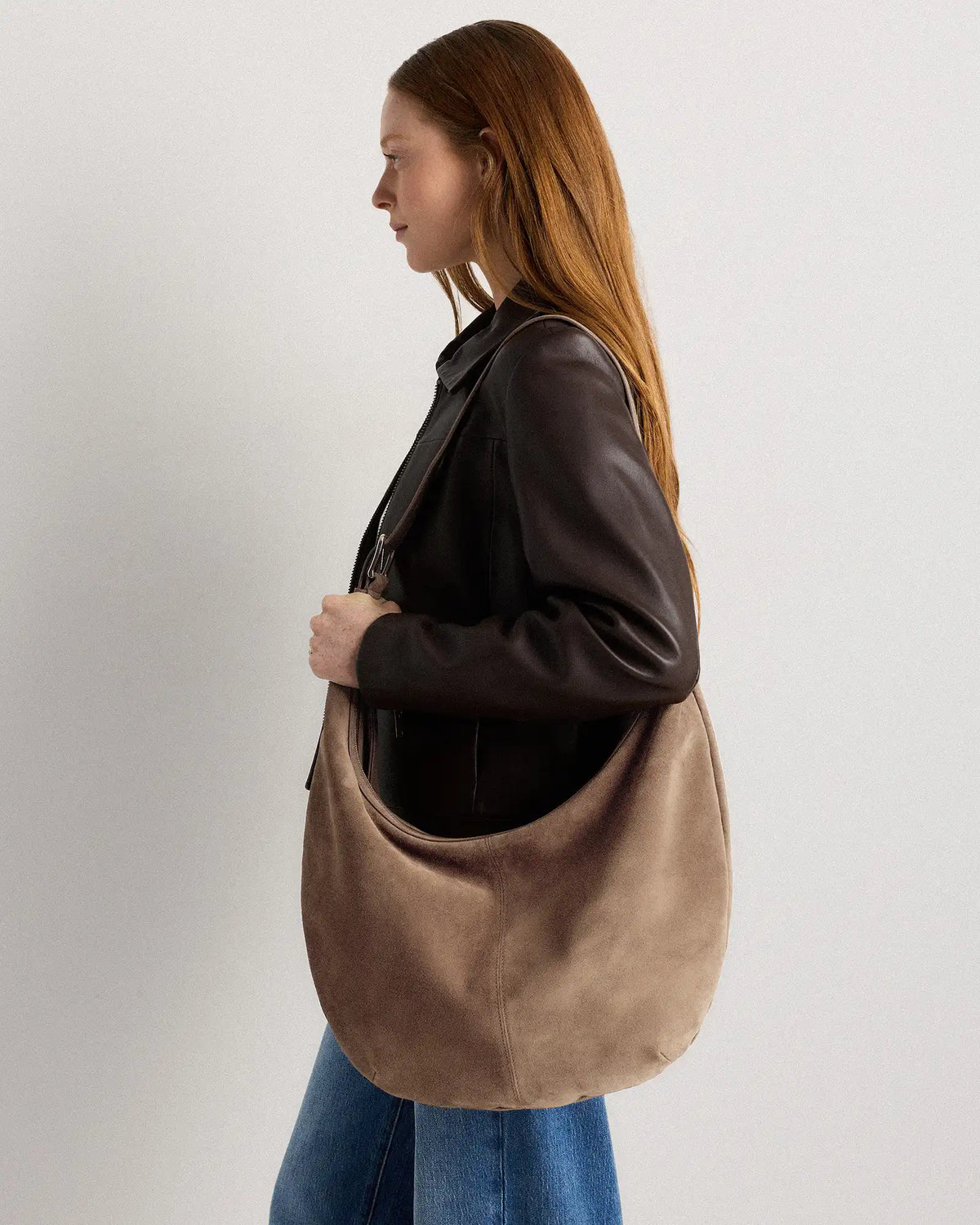 Italian Suede Crescent Shoulder Bag