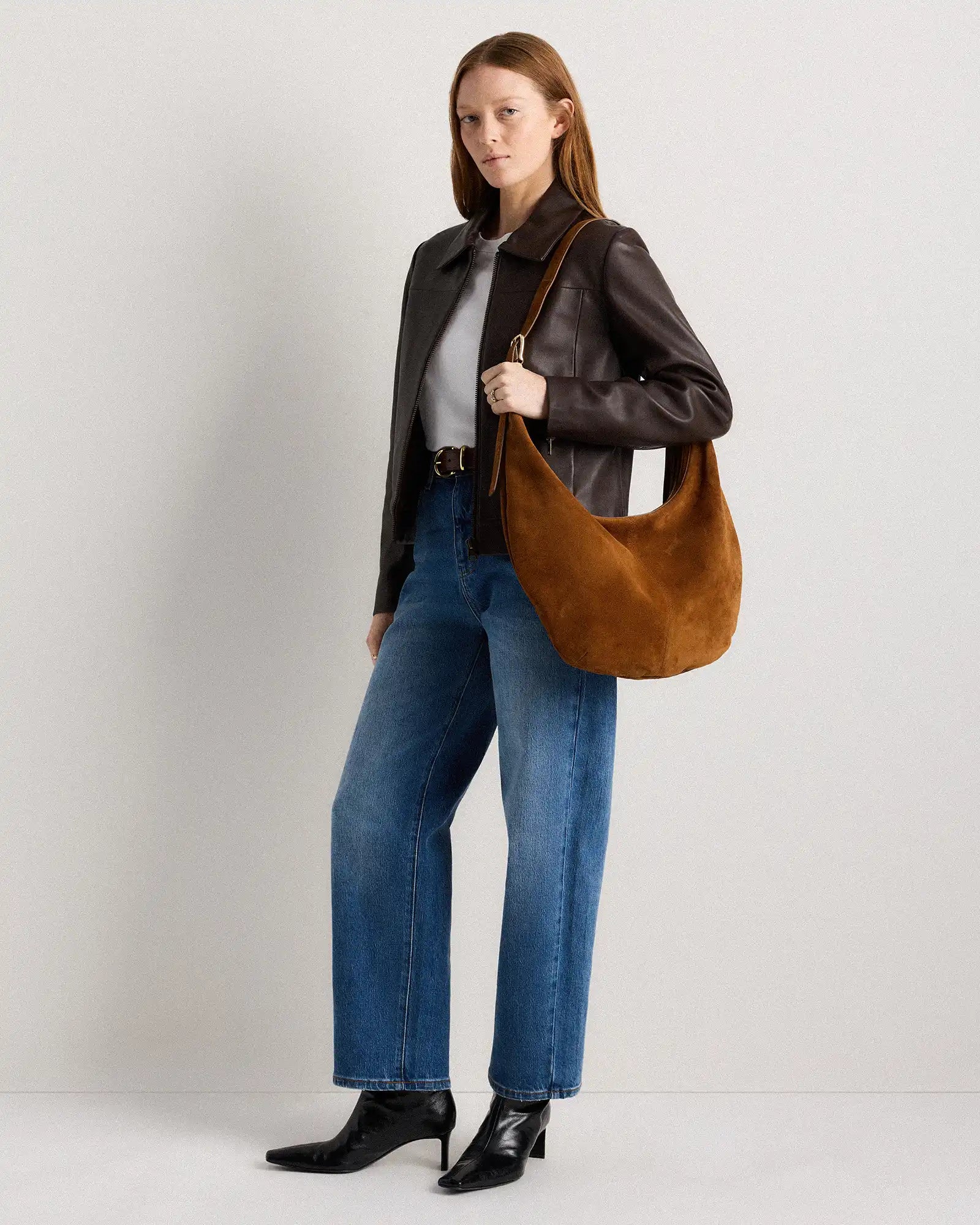 Italian Suede Crescent Shoulder Bag