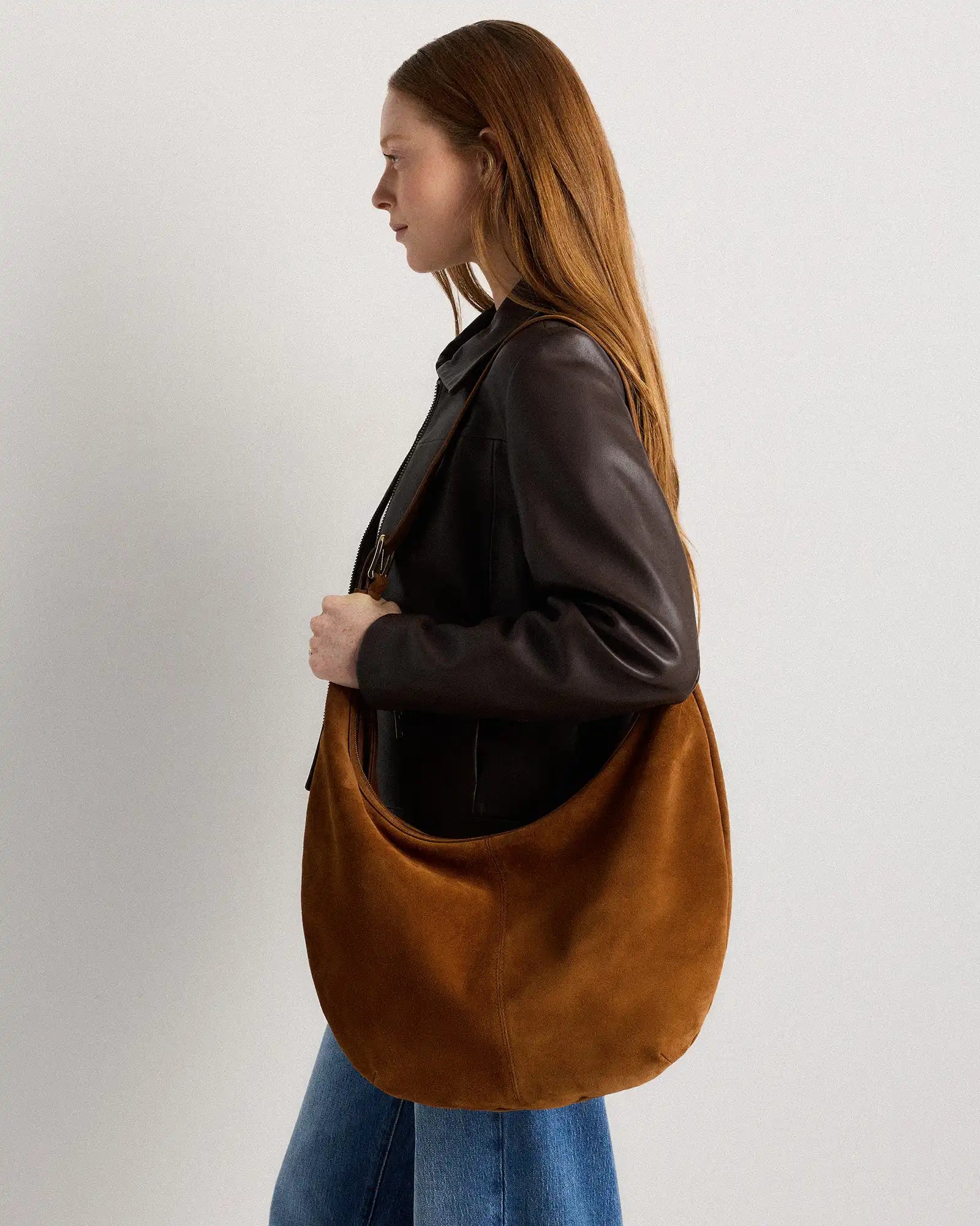 Italian Suede Crescent Shoulder Bag