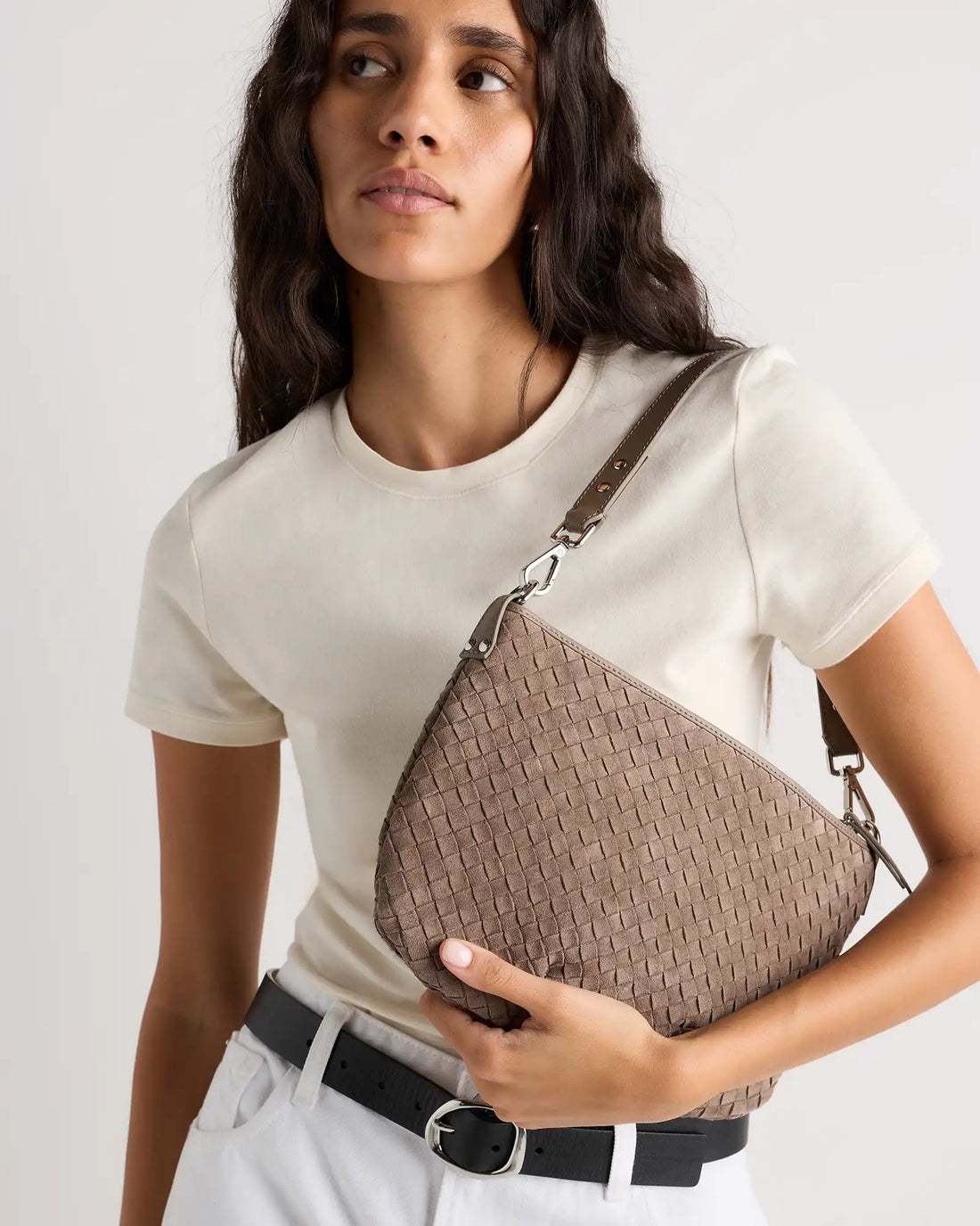 Sloane Suede Handwoven Mini Shoulder Bag