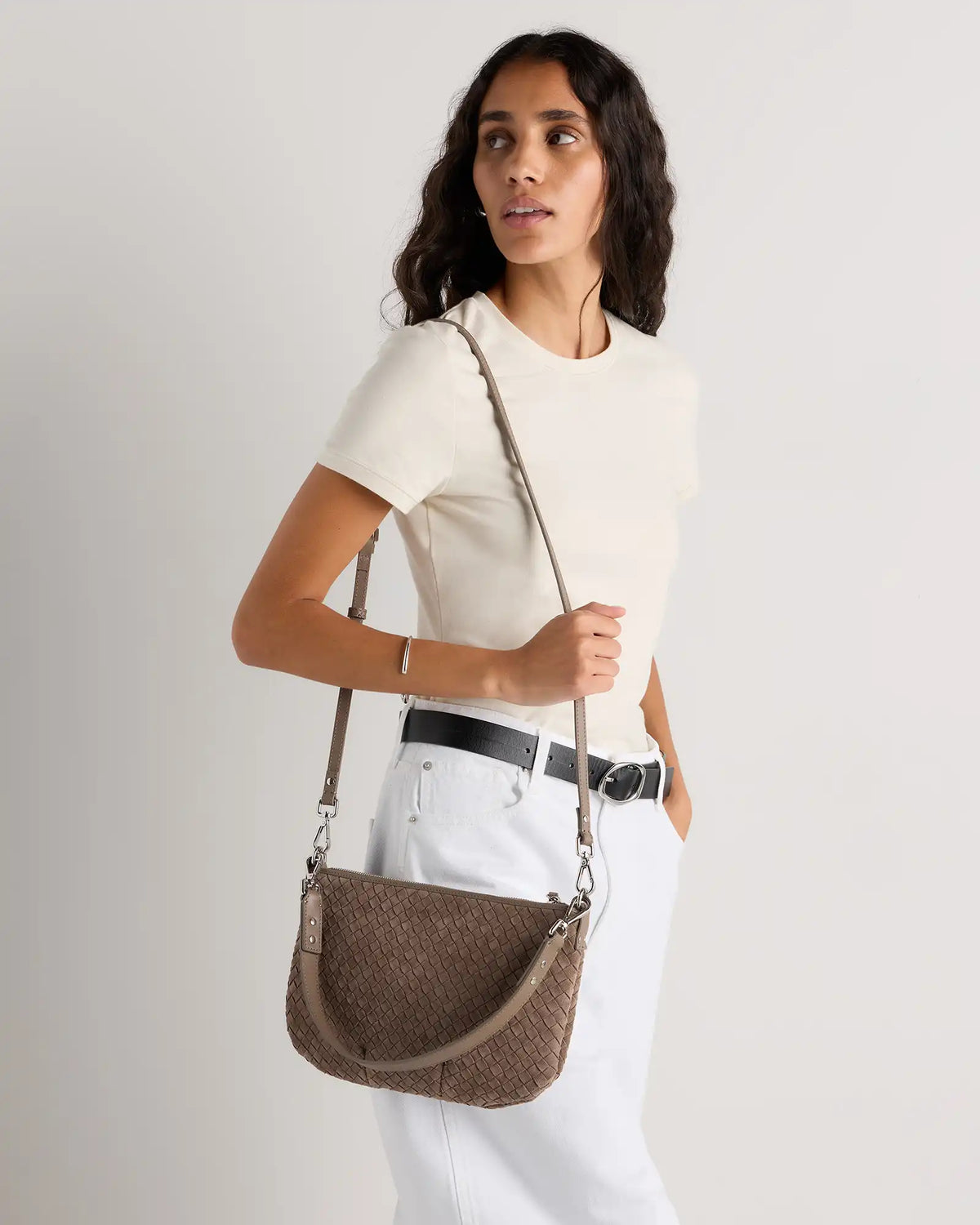 Sloane Suede Handwoven Mini Shoulder Bag