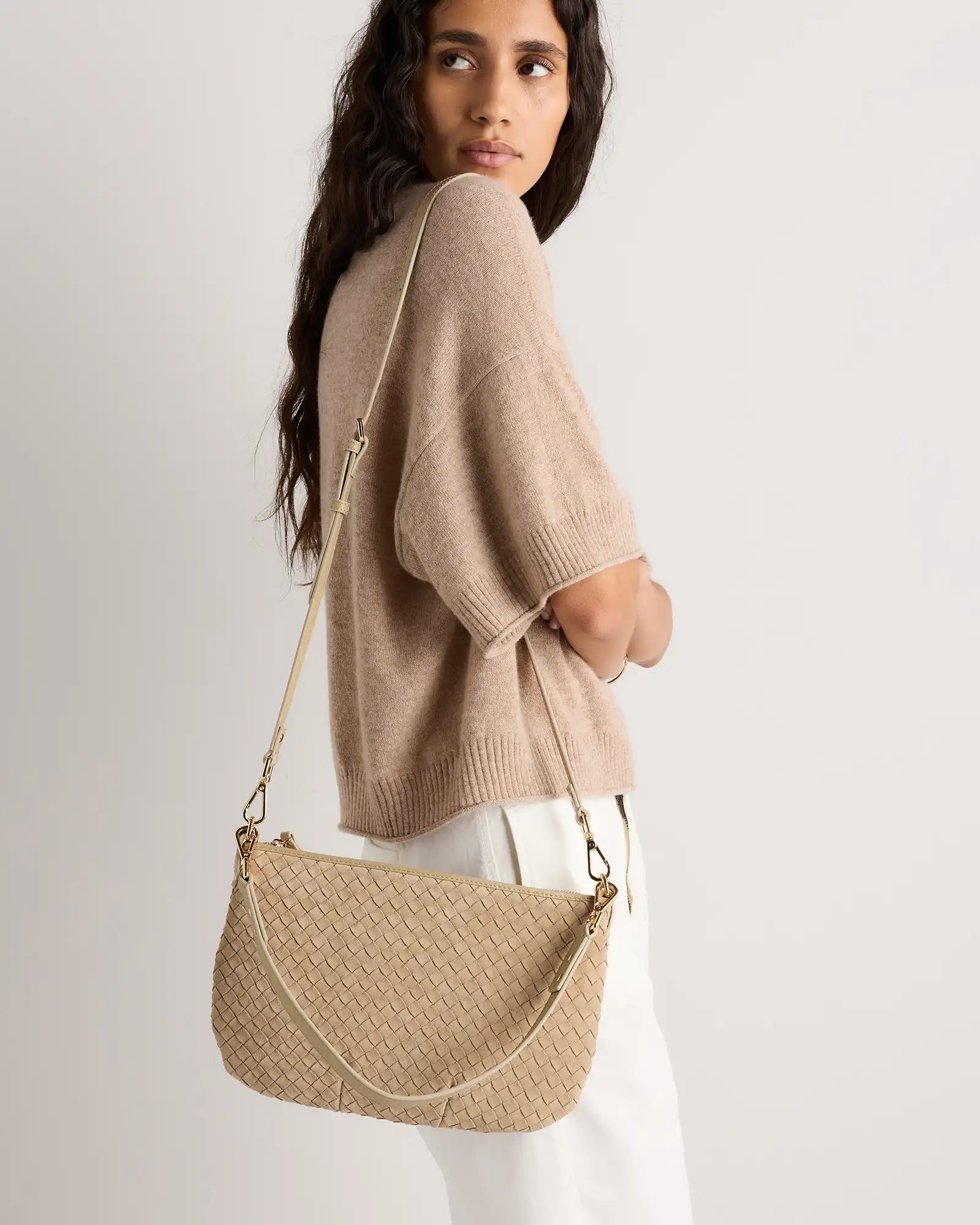 Sloane Suede Handwoven Mini Shoulder Bag