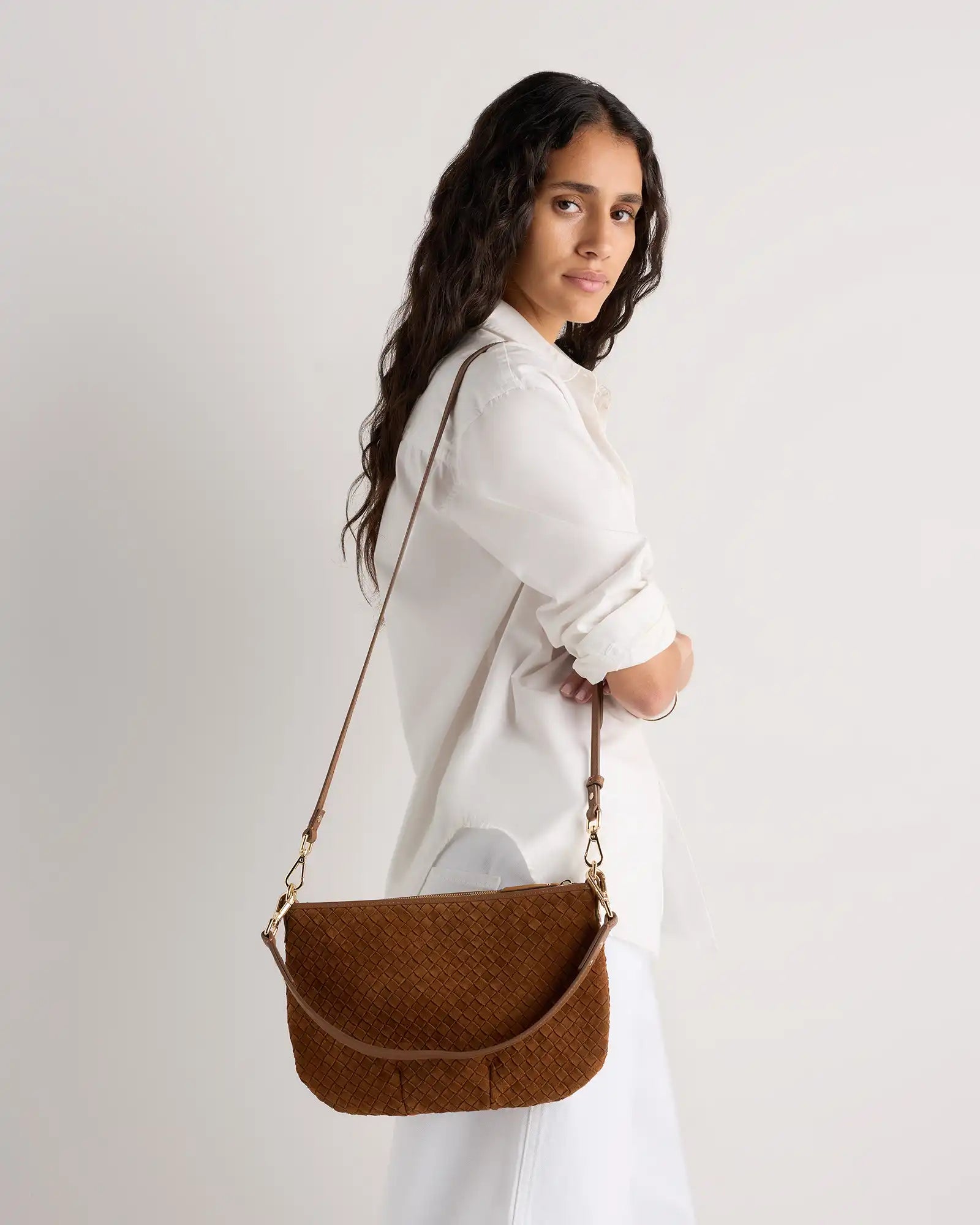 Sloane Suede Handwoven Mini Shoulder Bag