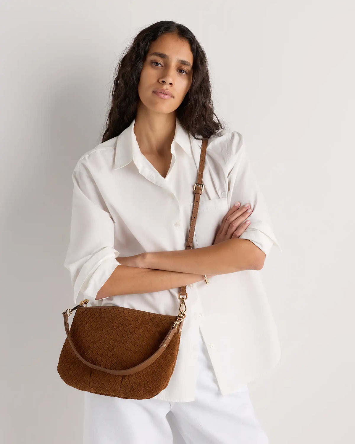 Sloane Suede Handwoven Mini Shoulder Bag