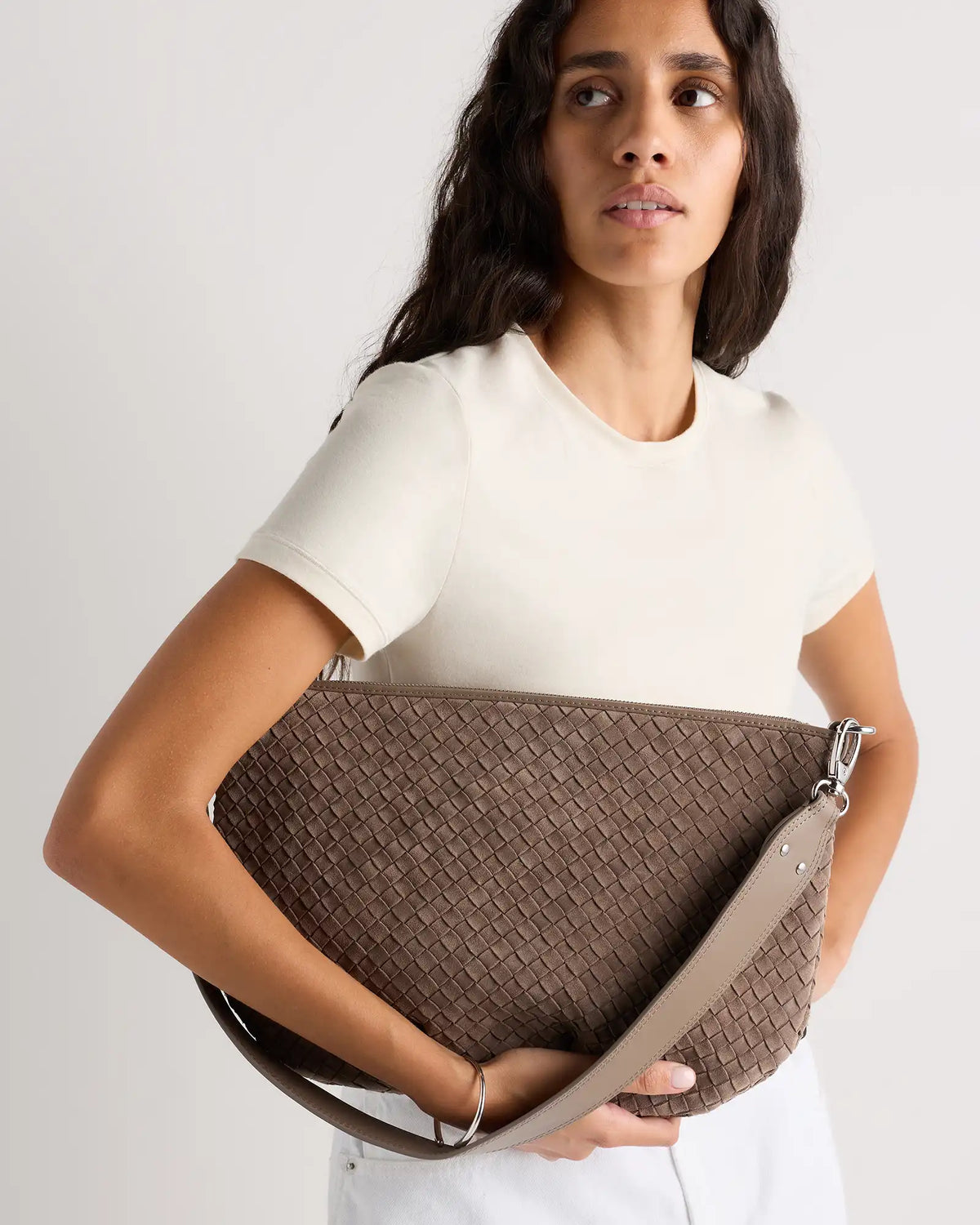 Sloane Suede Handwoven Shoulder Bag