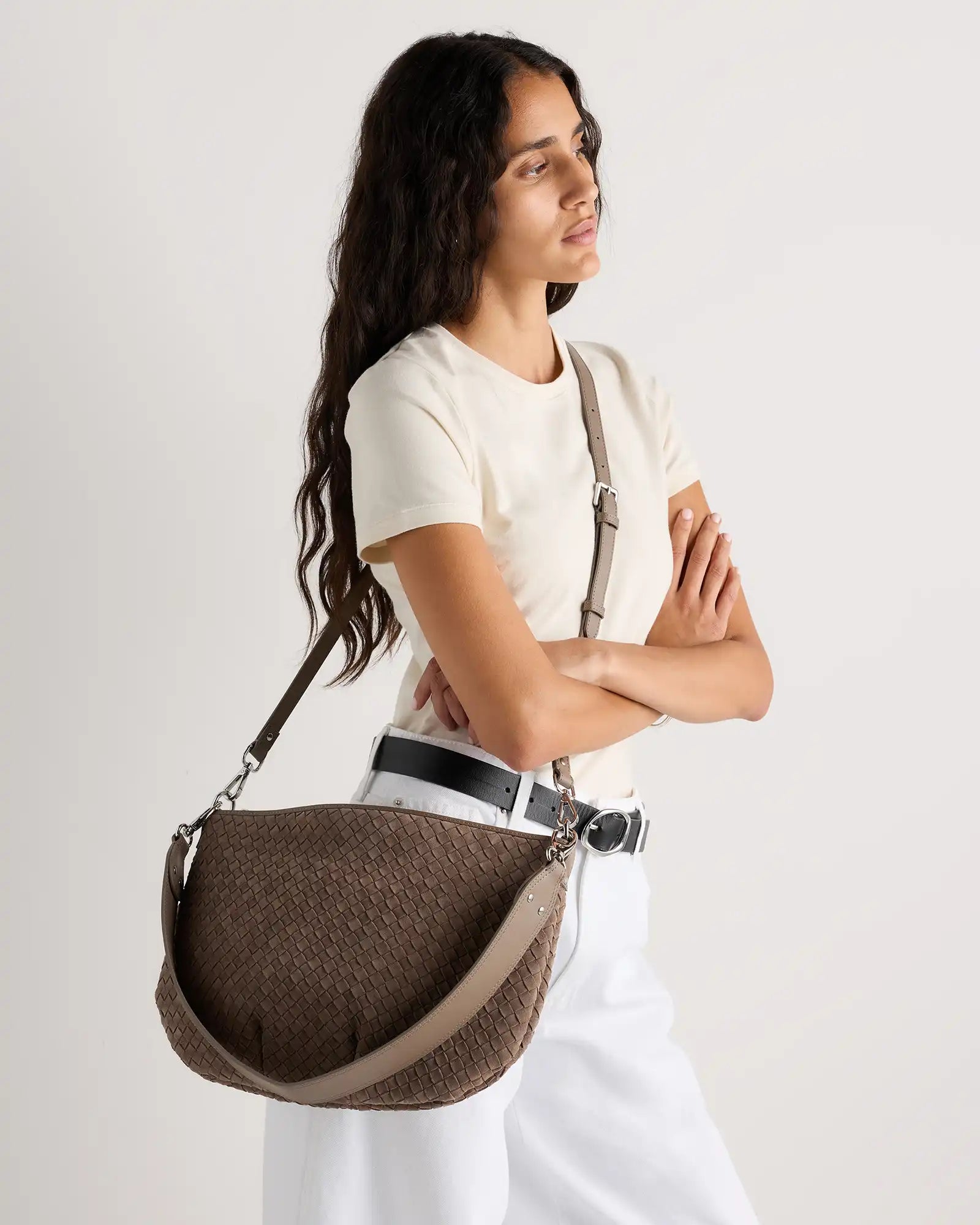 Sloane Suede Handwoven Shoulder Bag