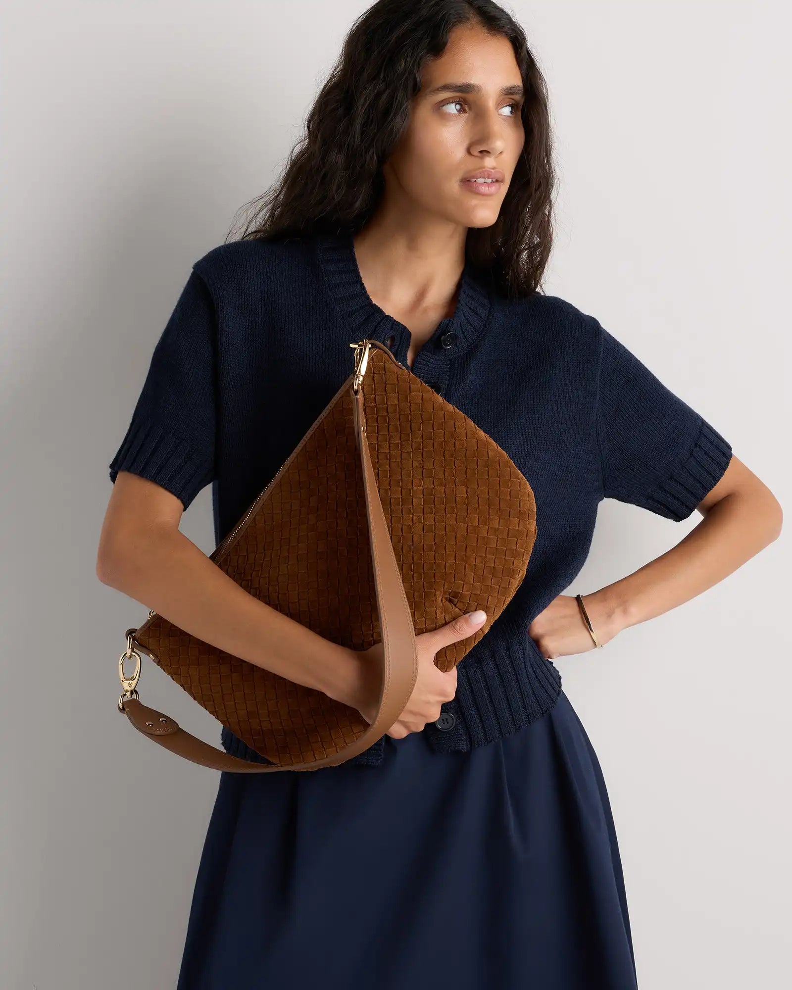 Sloane Suede Handwoven Shoulder Bag