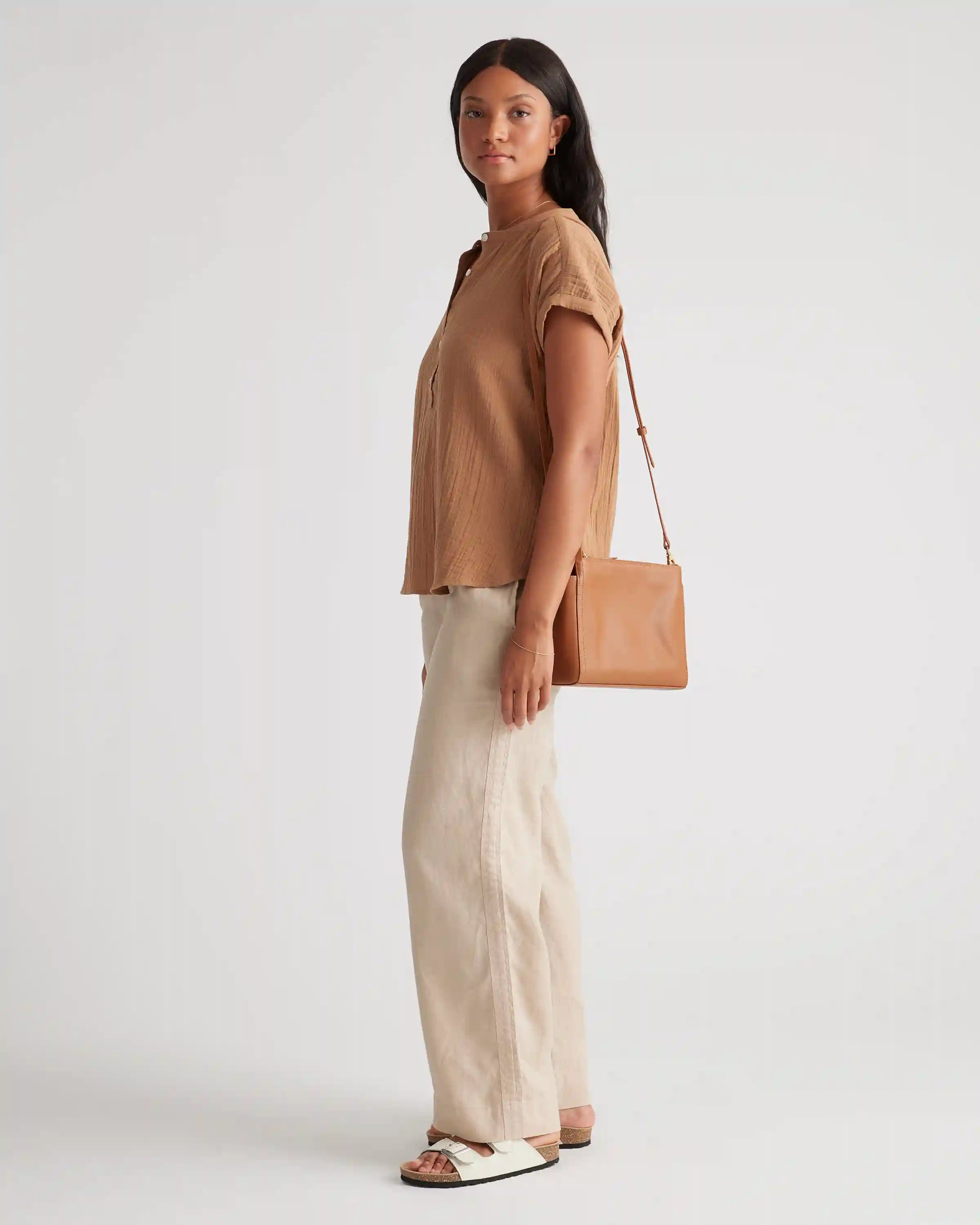 Italian Leather Triple Compartment Crossbody