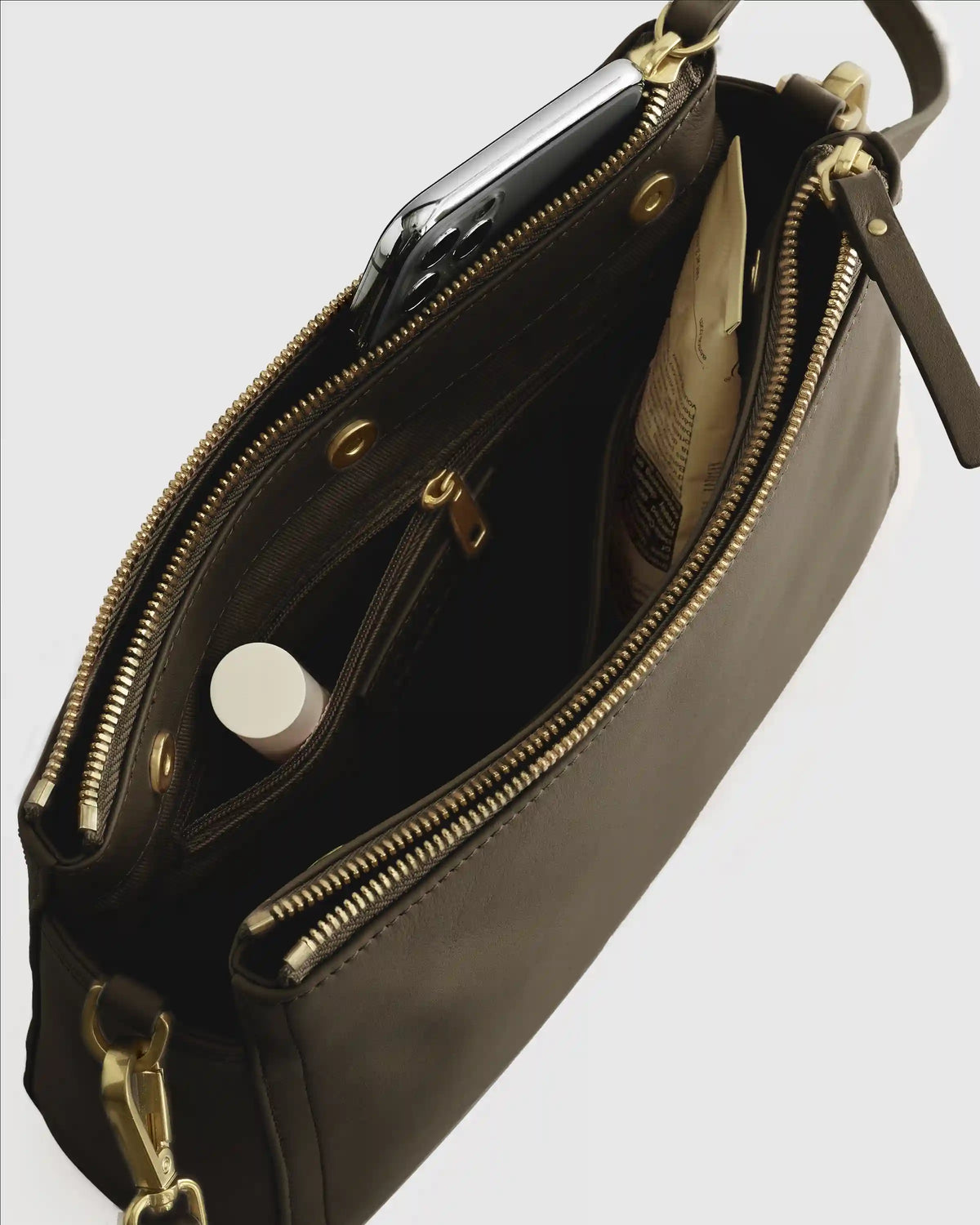 Italian Leather Triple Compartment Crossbody