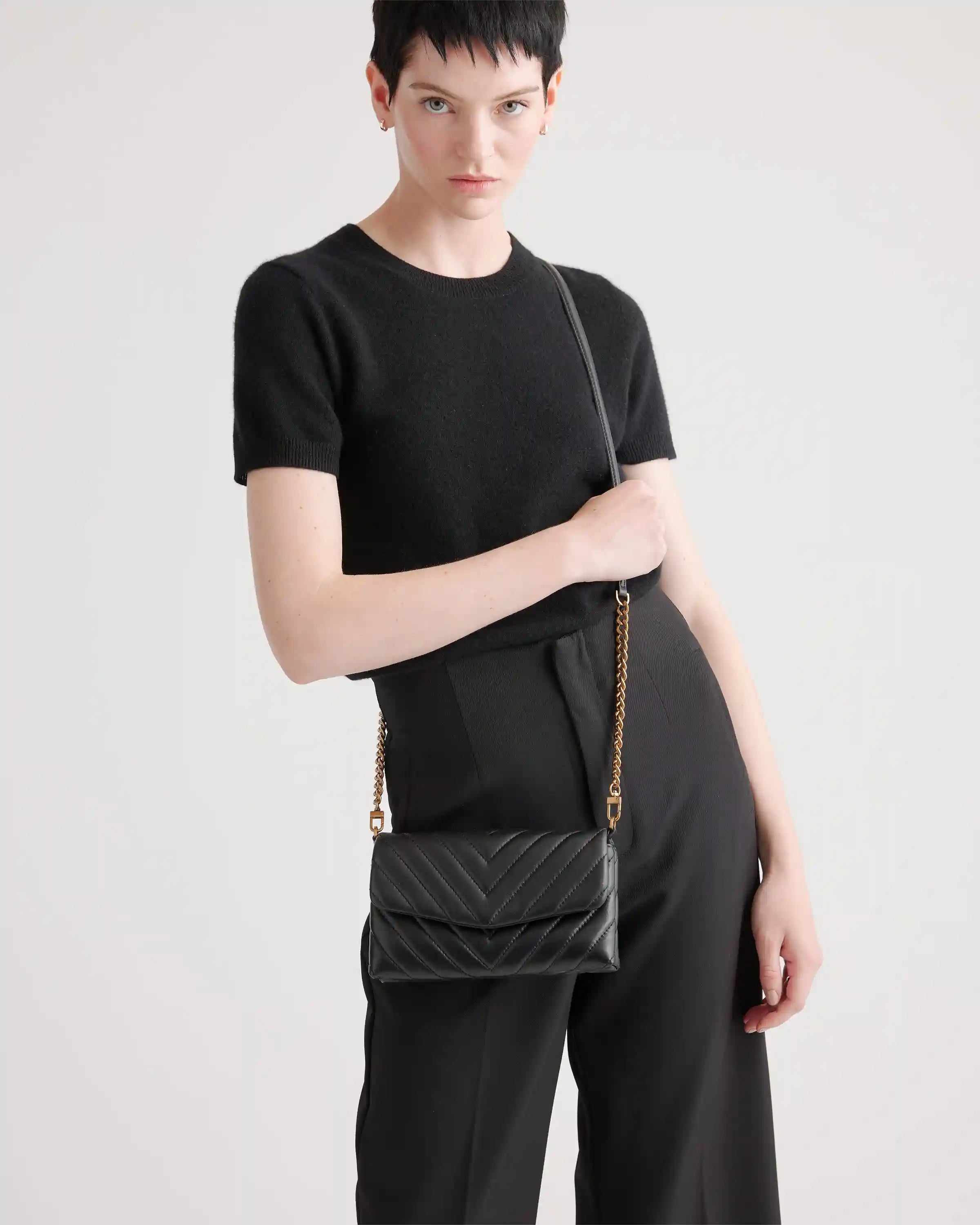 Italian Leather Quilted Wallet Crossbody