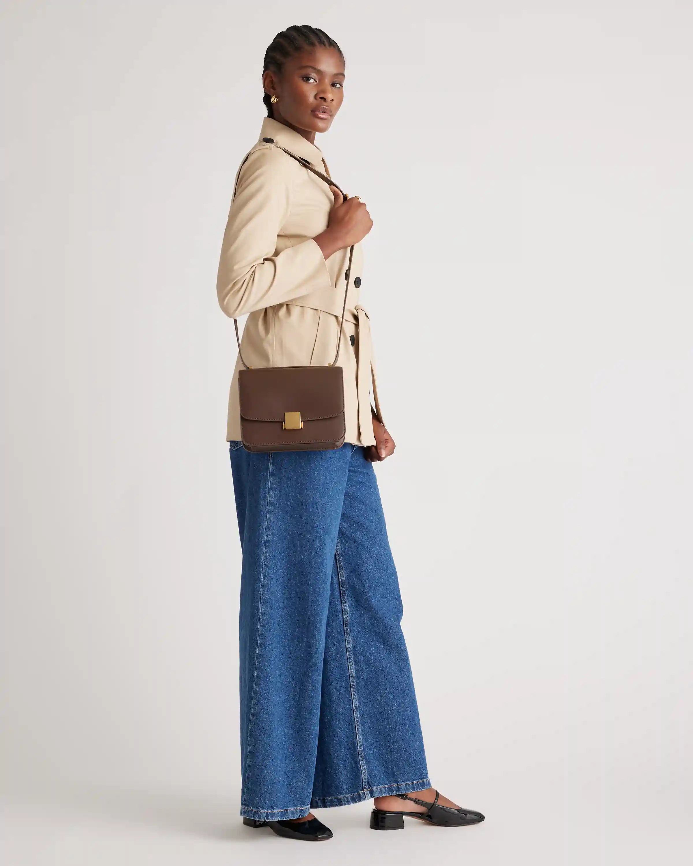 Italian Leather Box Shoulder Bag