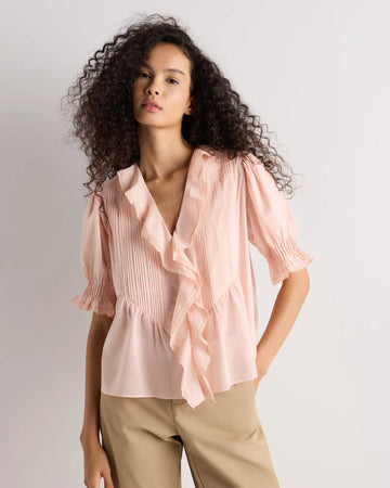 Organic Cotton Voile Short Sleeve Peasant Blouse
