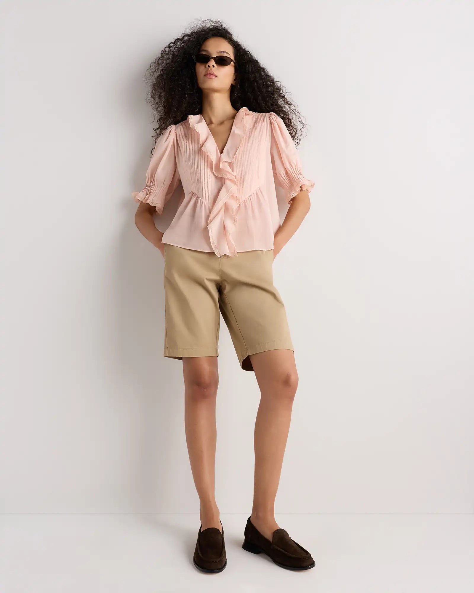 Organic Cotton Voile Short Sleeve Peasant Blouse