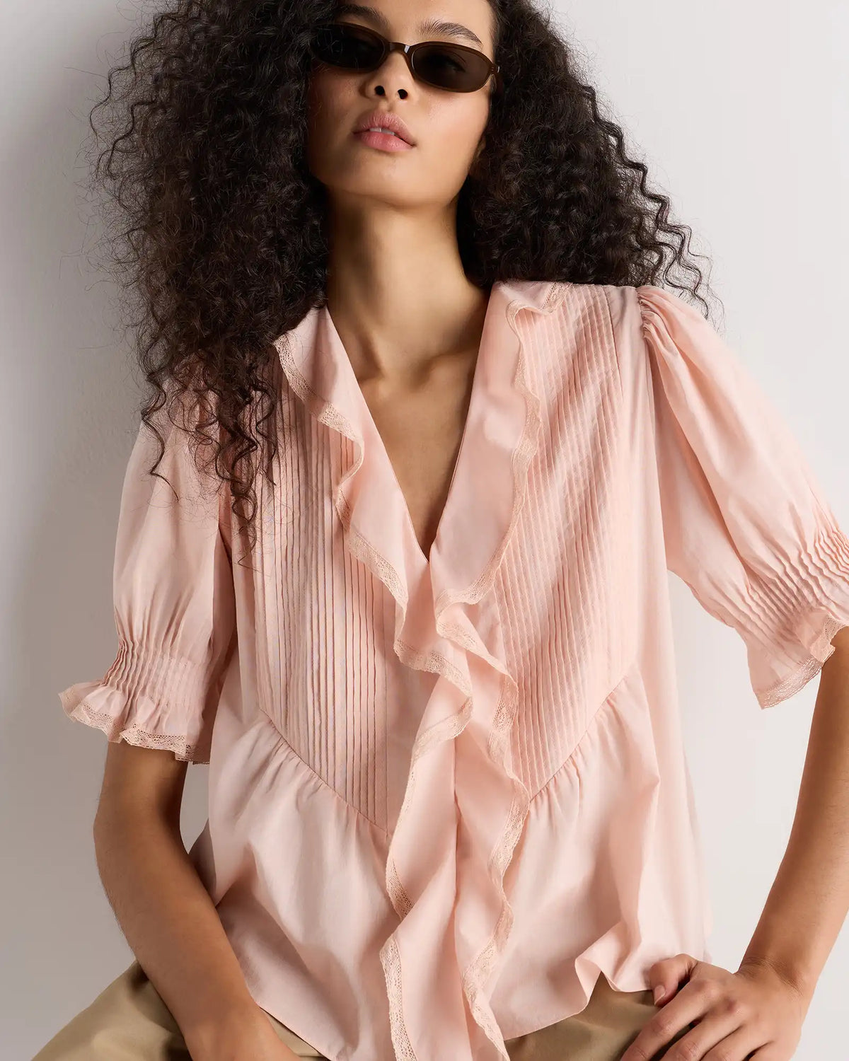 Organic Cotton Voile Short Sleeve Peasant Blouse