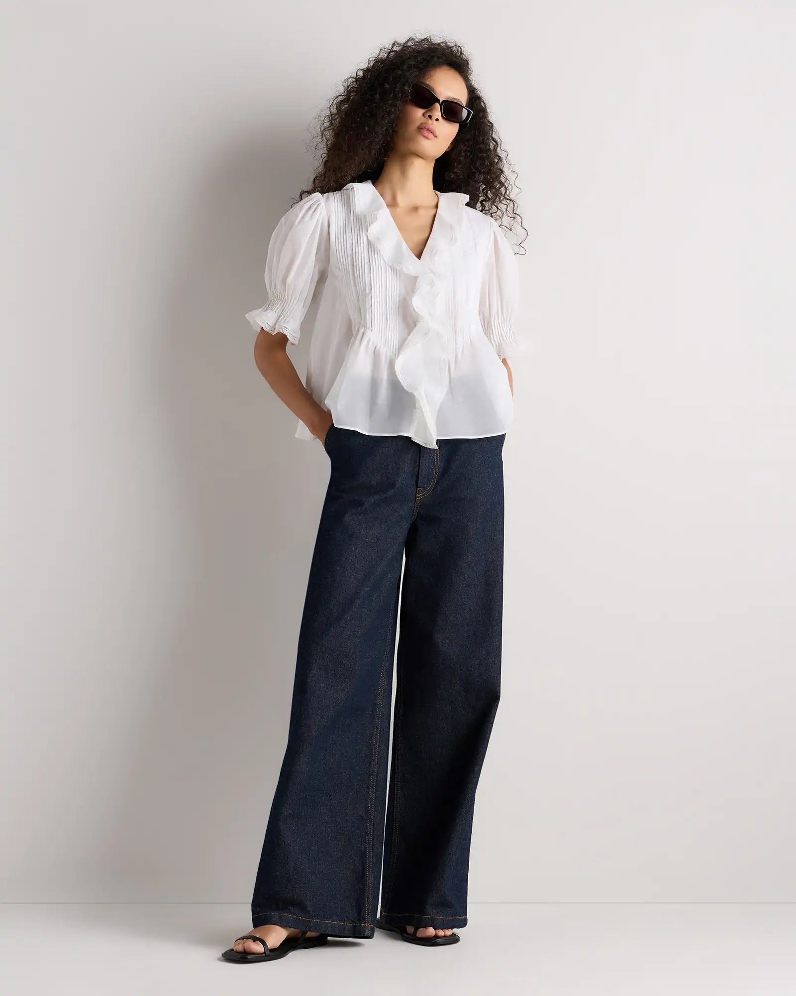 Organic Cotton Voile Short Sleeve Peasant Blouse