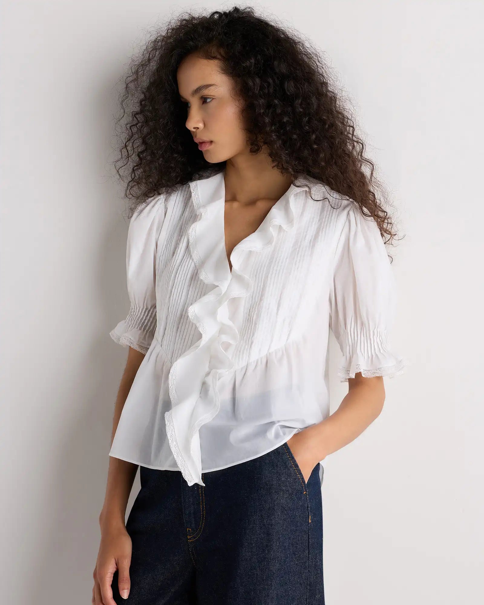 Organic Cotton Voile Short Sleeve Peasant Blouse