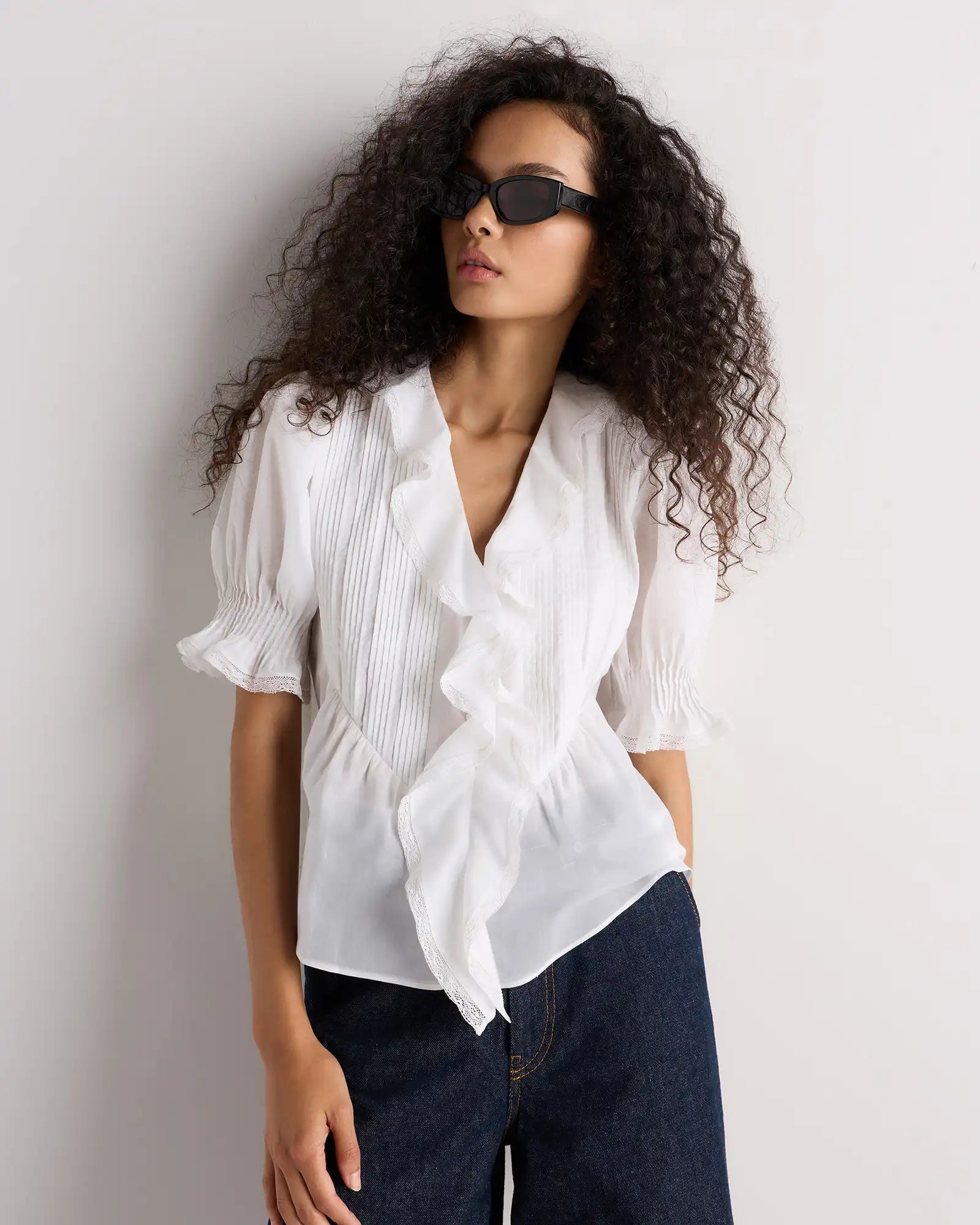Organic Cotton Voile Short Sleeve Peasant Blouse