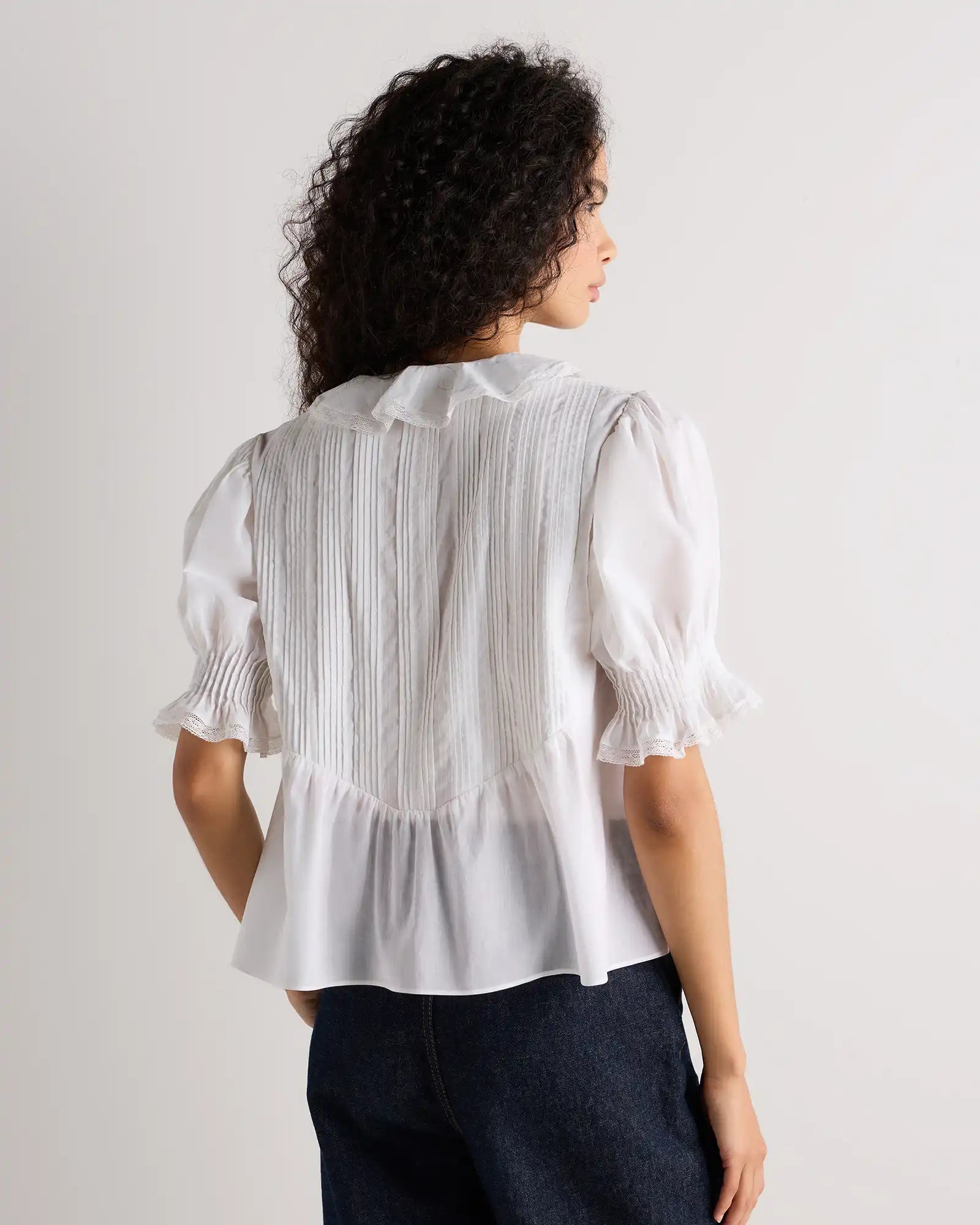Organic Cotton Voile Short Sleeve Peasant Blouse