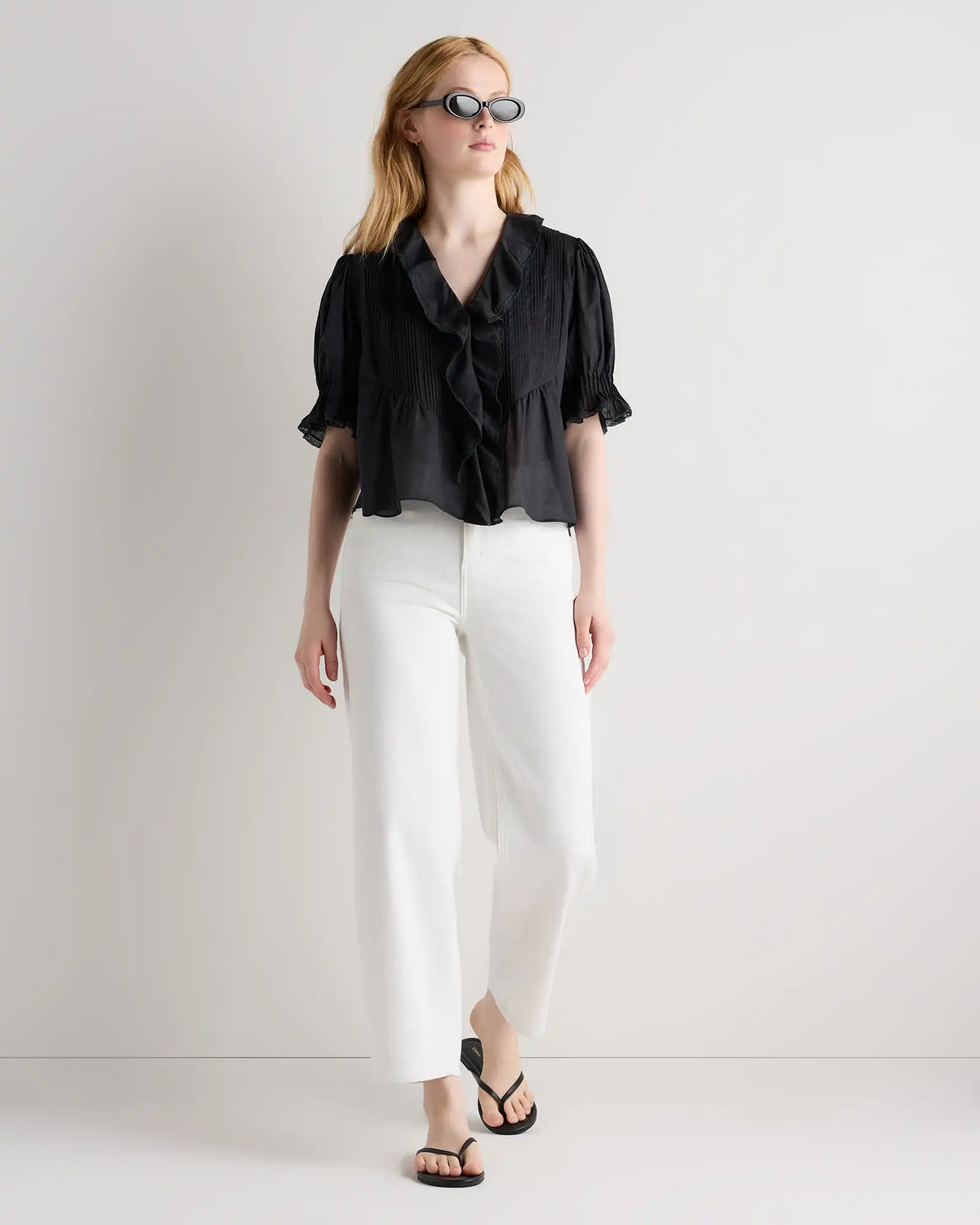 Organic Cotton Voile Short Sleeve Peasant Blouse
