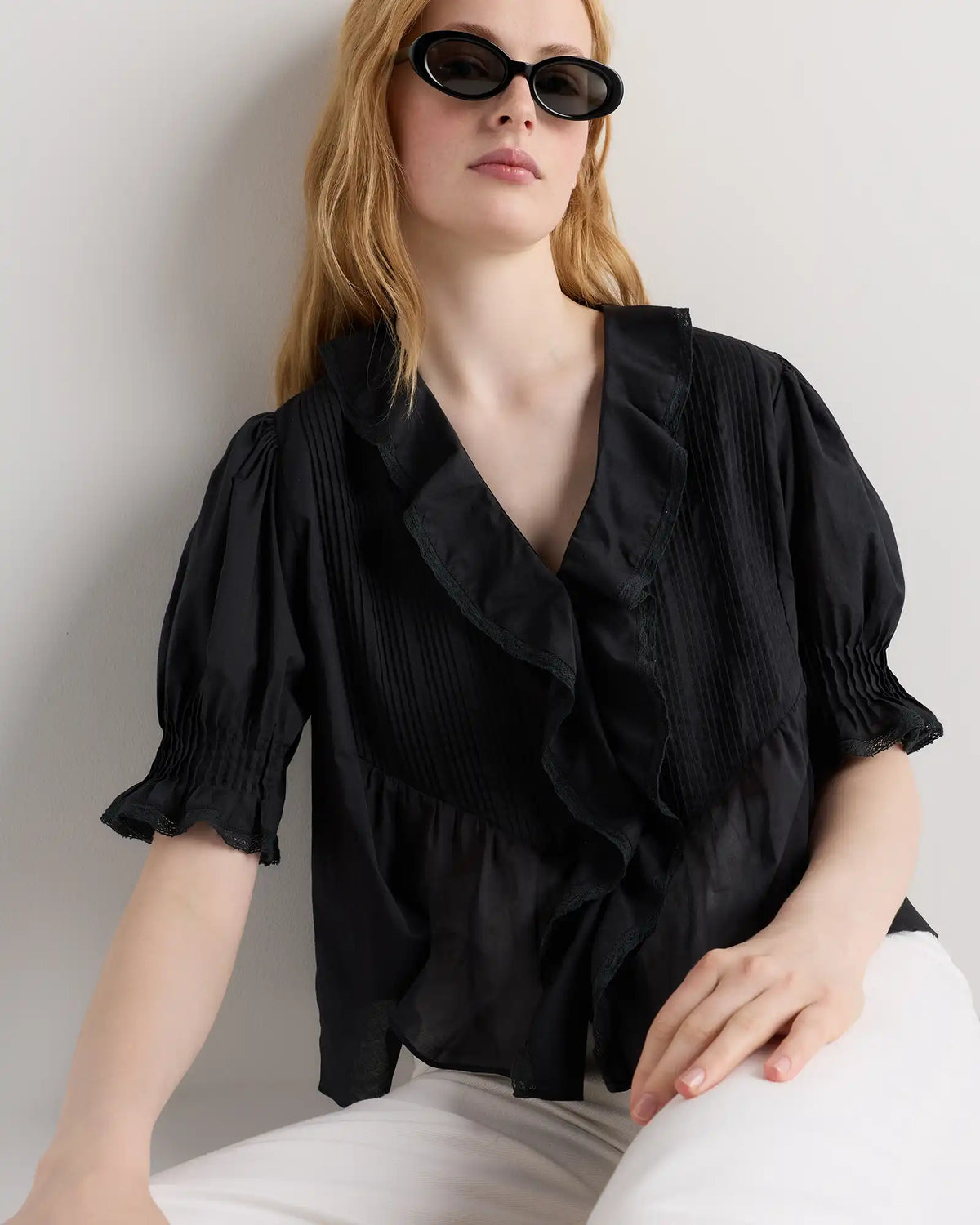Organic Cotton Voile Short Sleeve Peasant Blouse