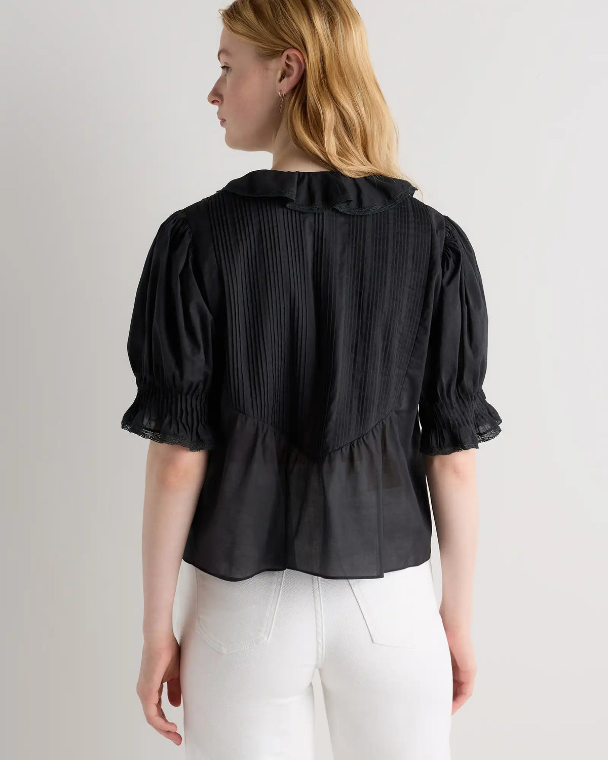 Organic Cotton Voile Short Sleeve Peasant Blouse