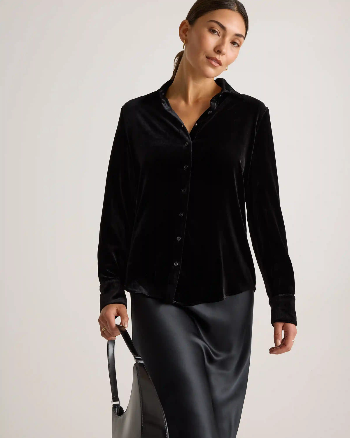 Stretch Silk Velvet Long Sleeve Shirt