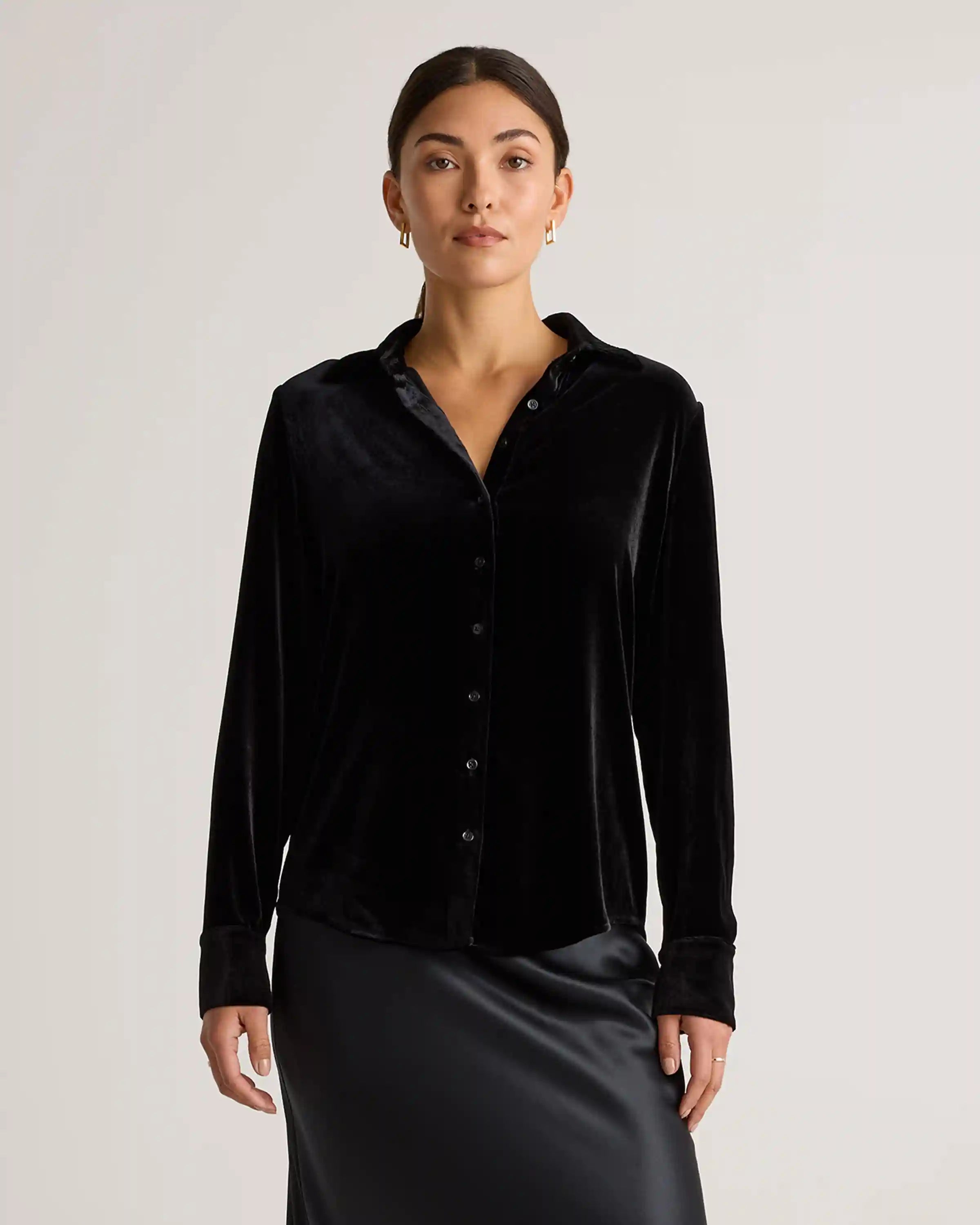 Stretch Silk Velvet Long Sleeve Shirt