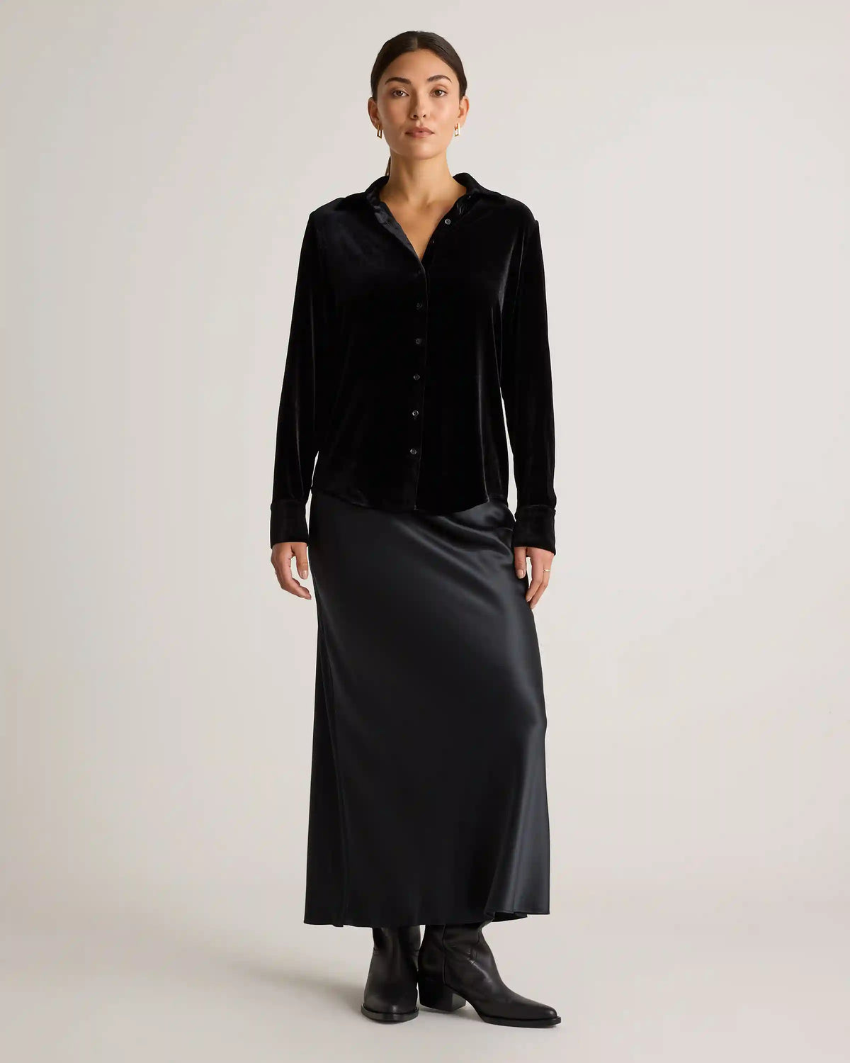 Stretch Silk Velvet Long Sleeve Shirt