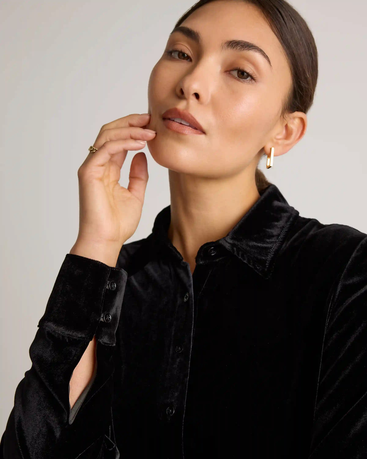 Stretch Silk Velvet Long Sleeve Shirt